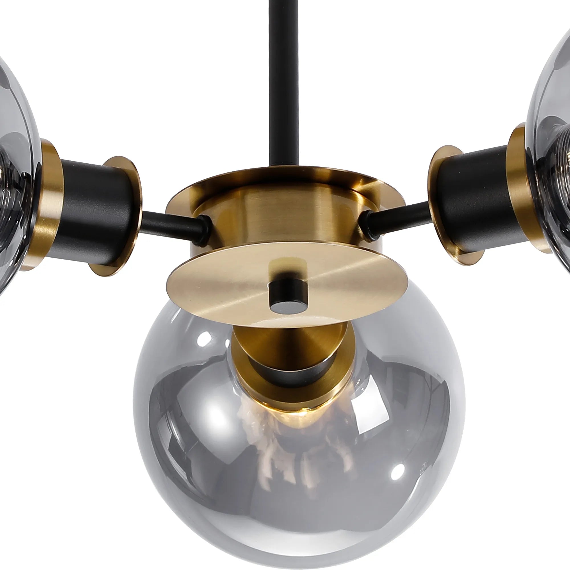 Sycamore Semi Ceiliing 3 Light with 15cm Round Glass Shade - Brass, Smoke Plated & Satin Black