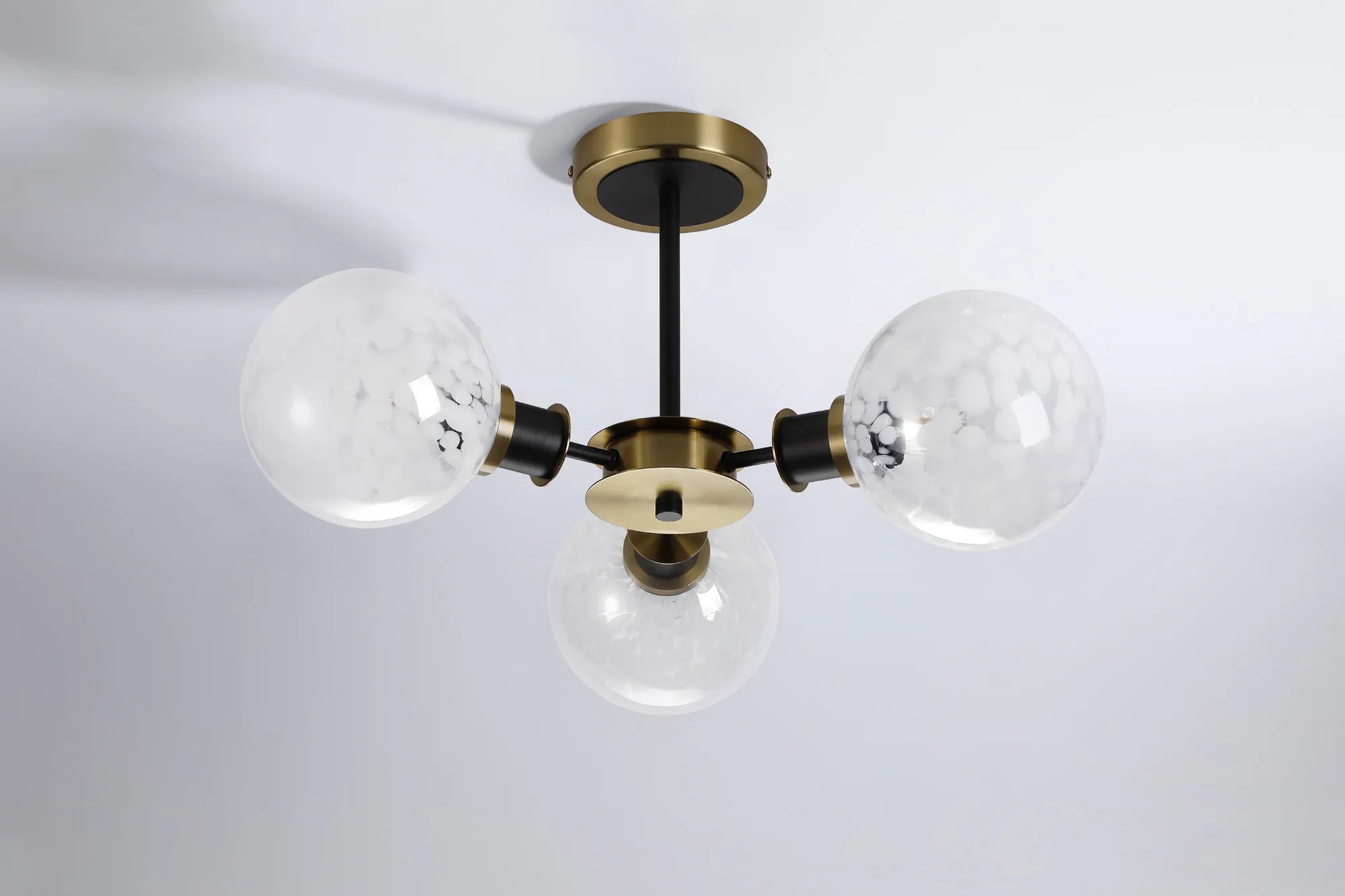 Sycamore Semi Ceiliing 3 Light with 15cm Round Speckled Glass Shade - Brass, White & Satin Black