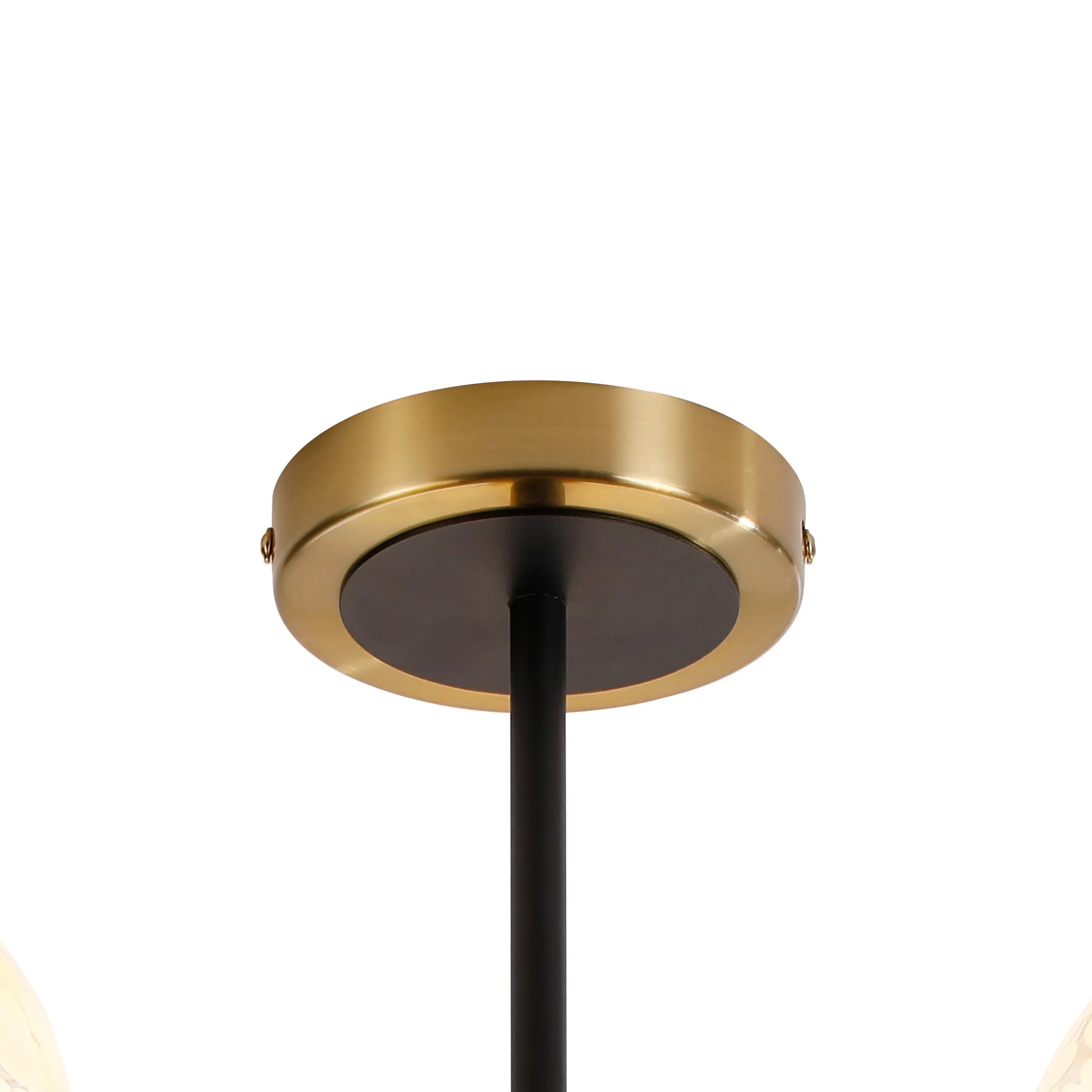 Sycamore Semi Ceiliing 3 Light with 15cm Round Speckled Glass Shade - Brass, White & Satin Black