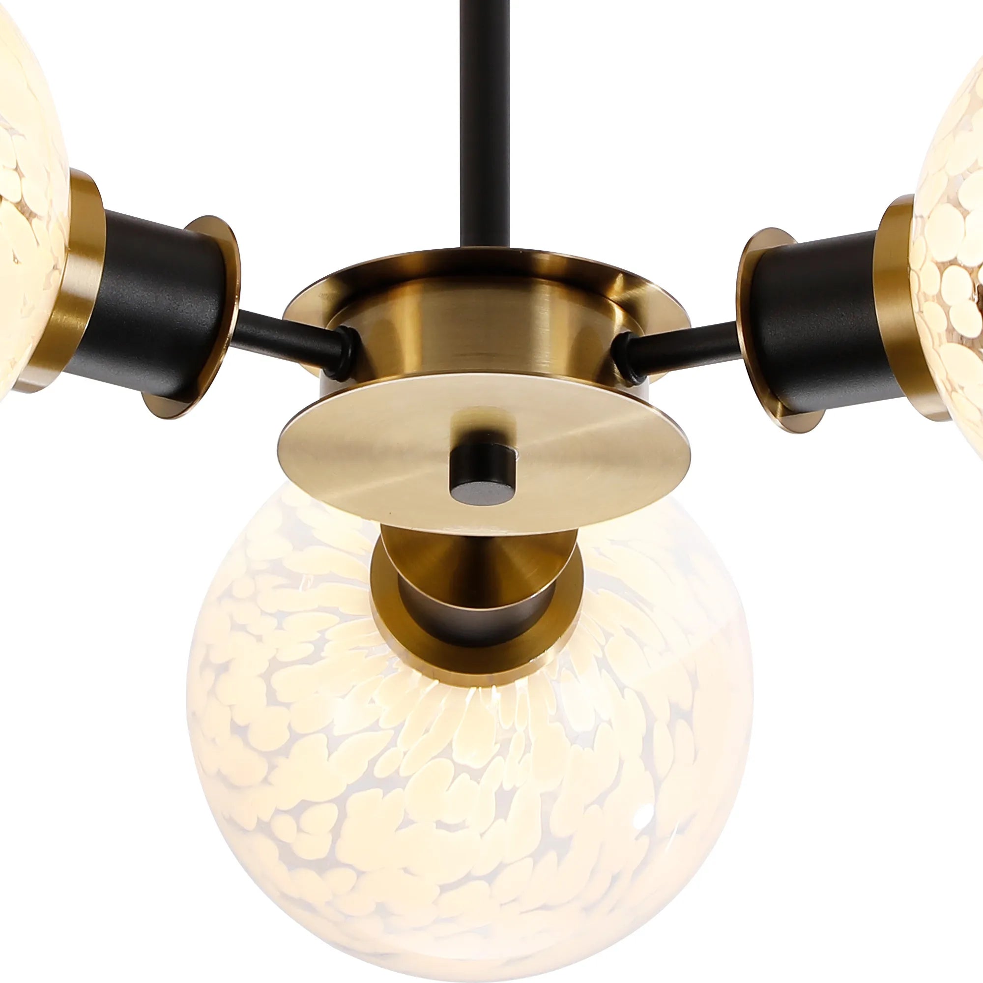 Sycamore Semi Ceiliing 3 Light with 15cm Round Speckled Glass Shade - Brass, White & Satin Black