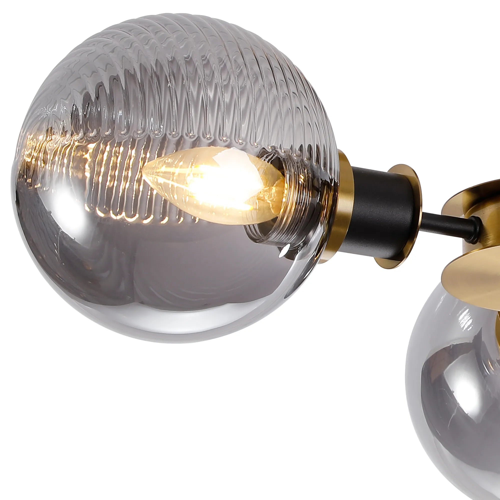 Sycamore Semi Ceiliing 3 Light with 15cm Round Double Textured Smooth & Ribbed Glass Shade - Brass, Smoke Plated & Satin Black