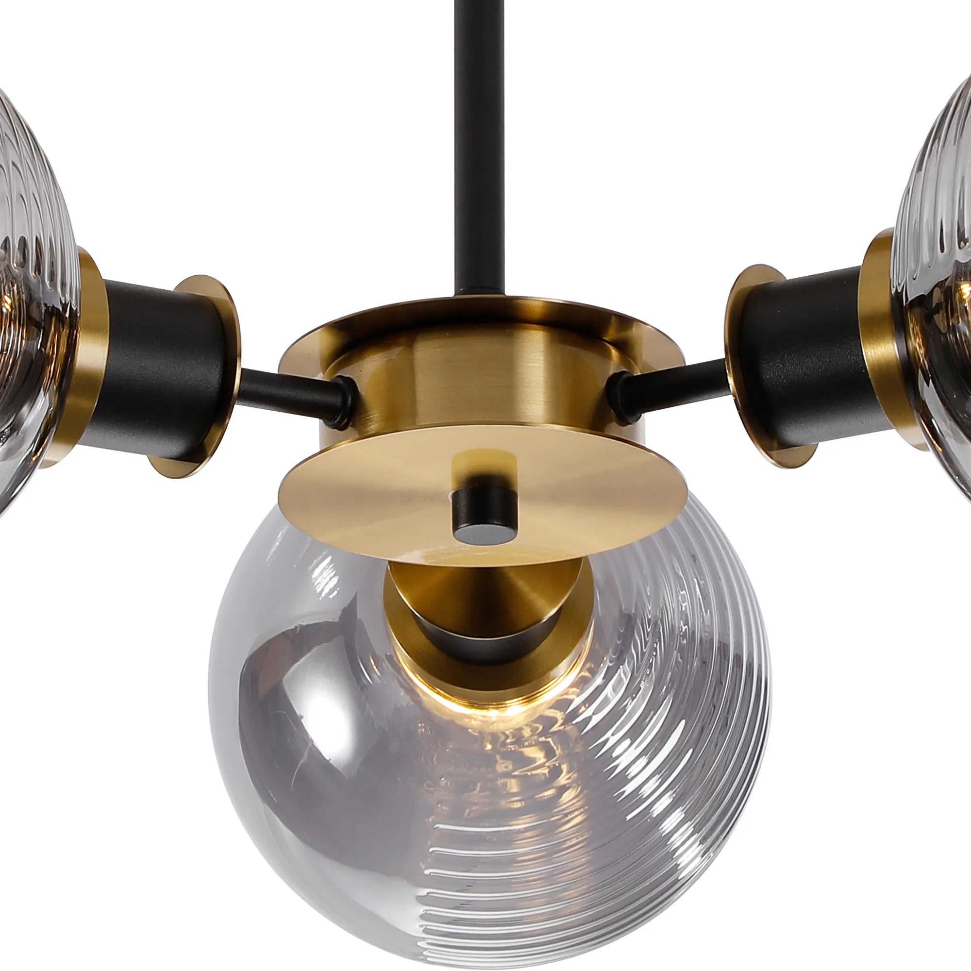 Sycamore Semi Ceiliing 3 Light with 15cm Round Double Textured Smooth & Ribbed Glass Shade - Brass, Smoke Plated & Satin Black
