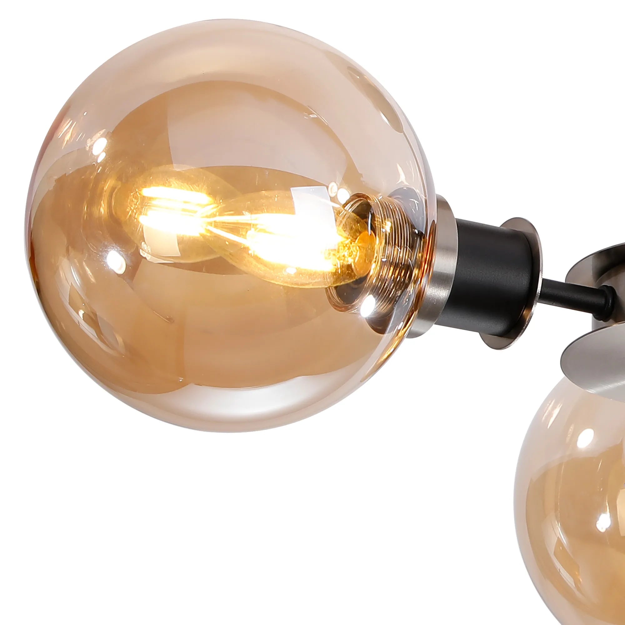 Sycamore Semi Ceiliing 3 Light with 15cm Round Glass Shade - Satin Nickel, Amber Plated & Satin Black