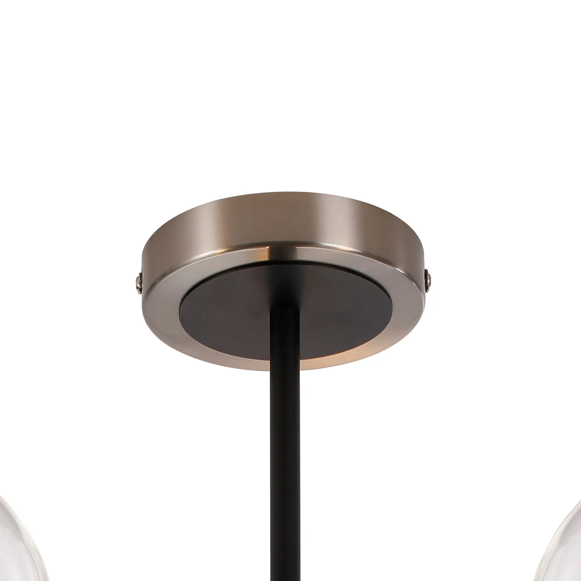 Sycamore Semi Ceiliing 3 Light with 15cm Round Glass Shade - Satin Nickel, Clear & Satin Black