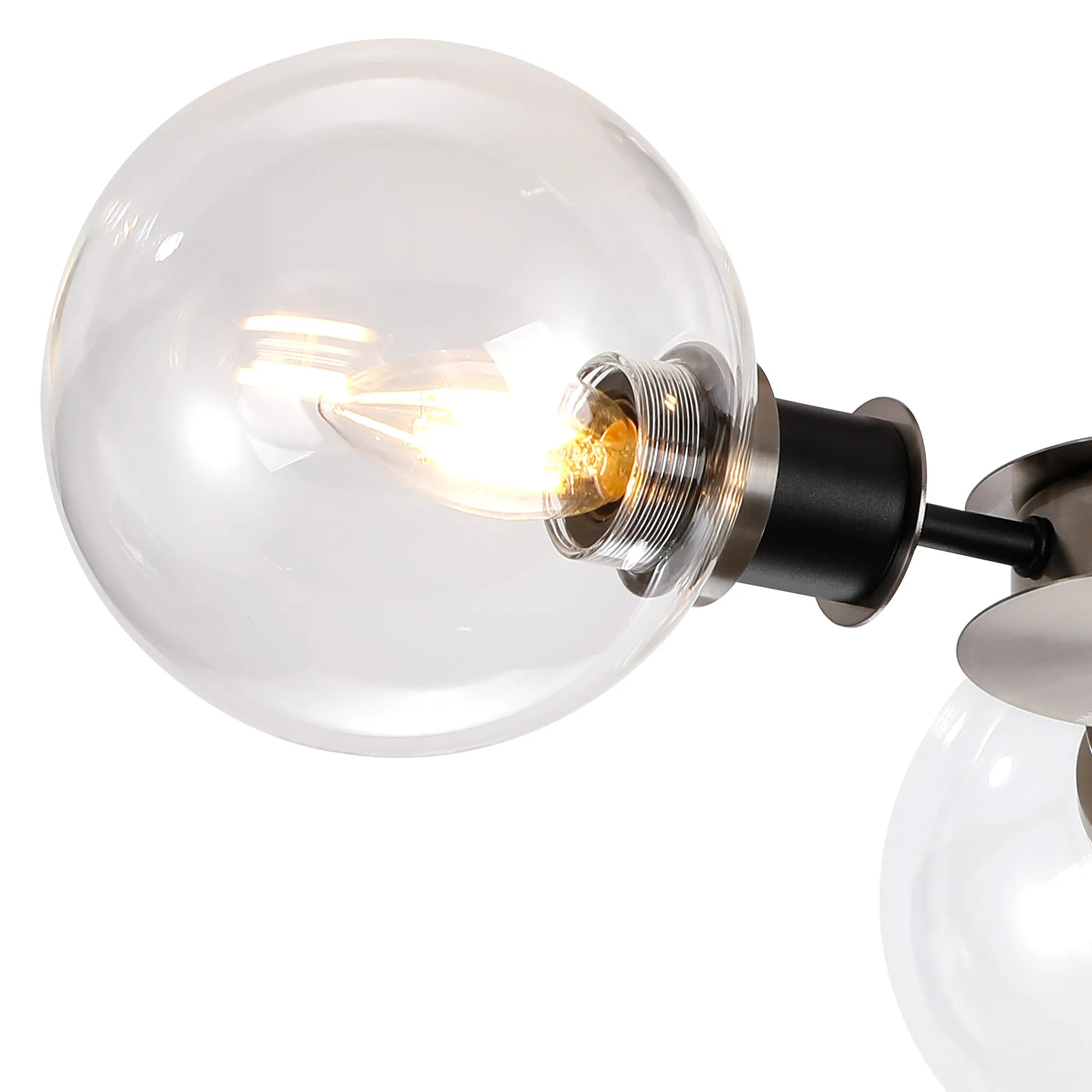 Sycamore Semi Ceiliing 3 Light with 15cm Round Glass Shade - Satin Nickel, Clear & Satin Black