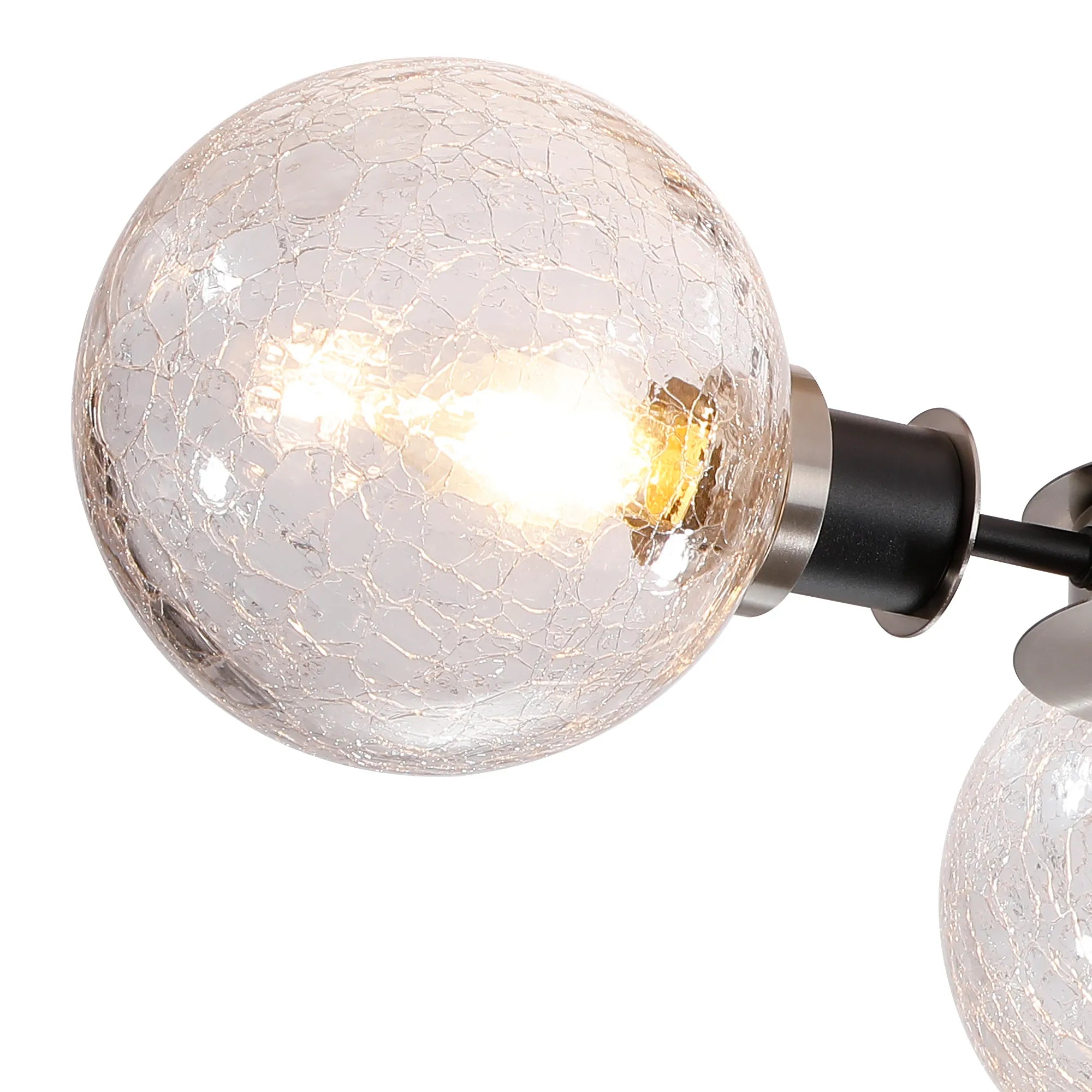 Sycamore Semi Ceiliing 3 Light with 15cm Round Crackled Glass Shade - Satin Nickel, Clear & Satin Black