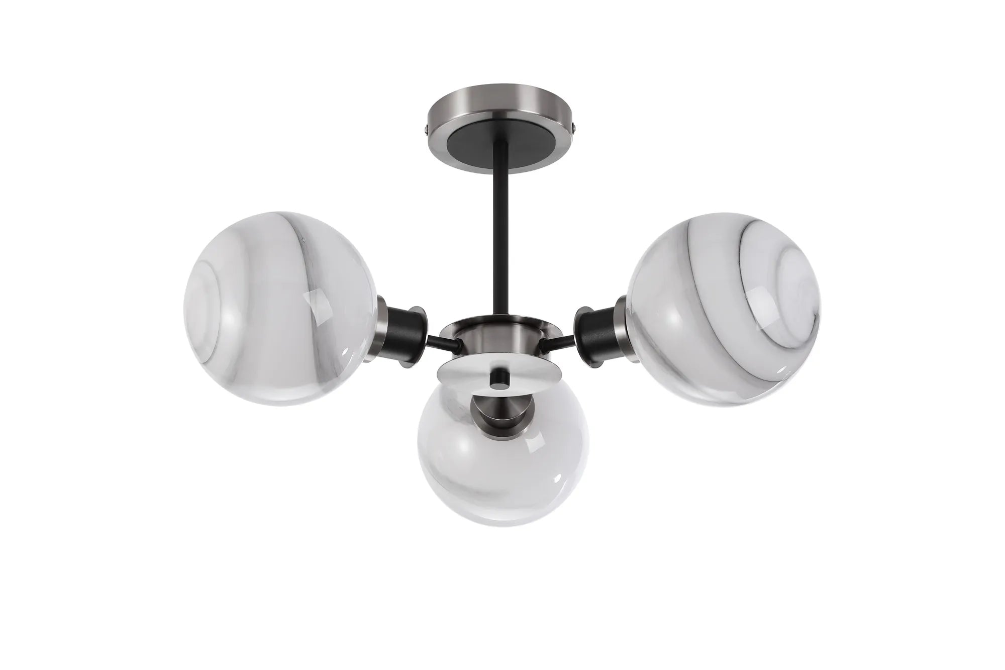 Sycamore Semi Ceiliing 3 Light with 15cm Round Marble Effect Glass Shade - Satin Nickel, White & Satin Black