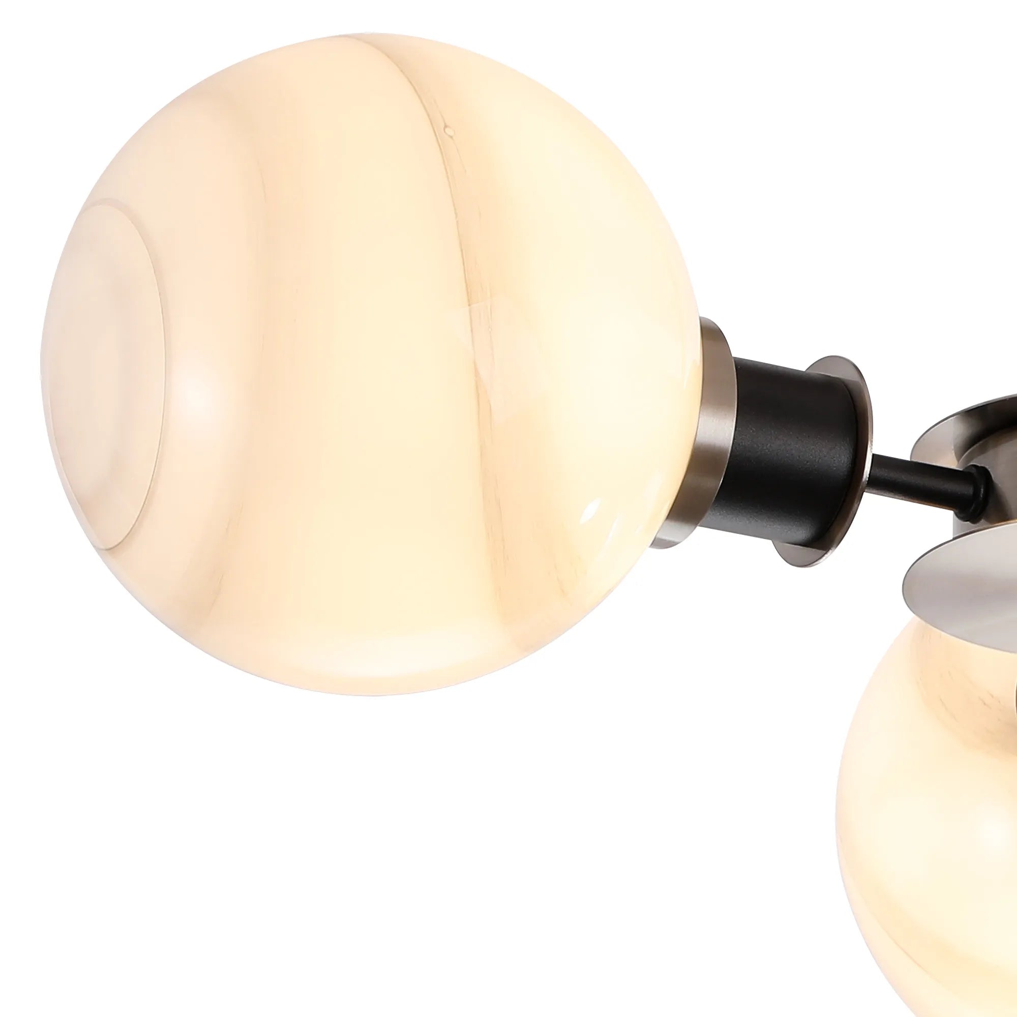 Sycamore Semi Ceiliing 3 Light with 15cm Round Marble Effect Glass Shade - Satin Nickel, White & Satin Black