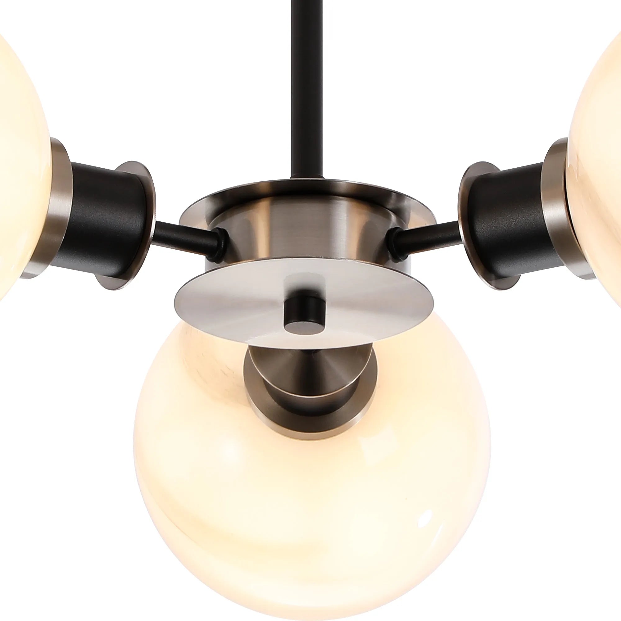 Sycamore Semi Ceiliing 3 Light with 15cm Round Marble Effect Glass Shade - Satin Nickel, White & Satin Black