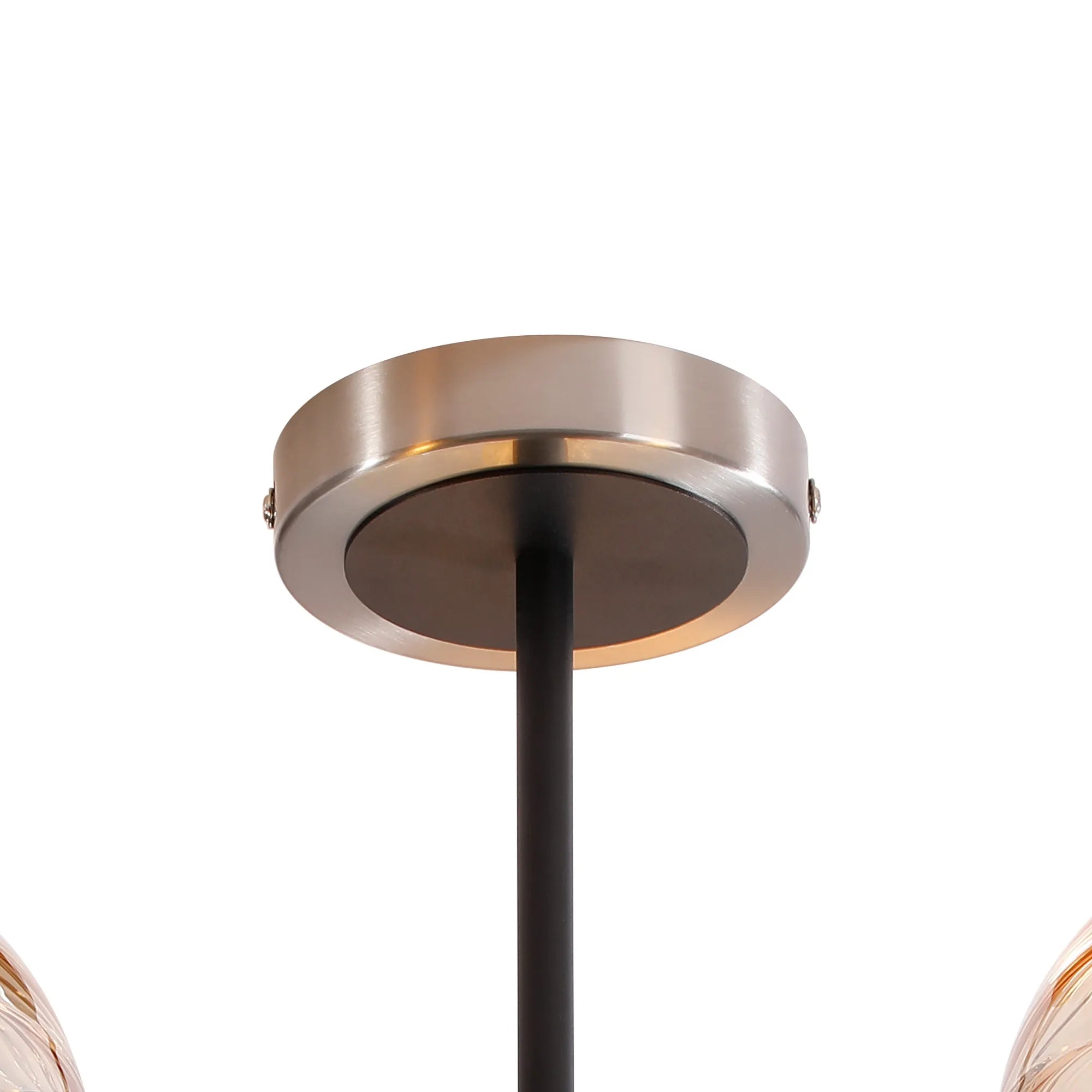 Sycamore Semi Ceiliing 3 Light with 15cm Round Segment Glass Shade - Satin Nickel, Amber Plated & Satin Black