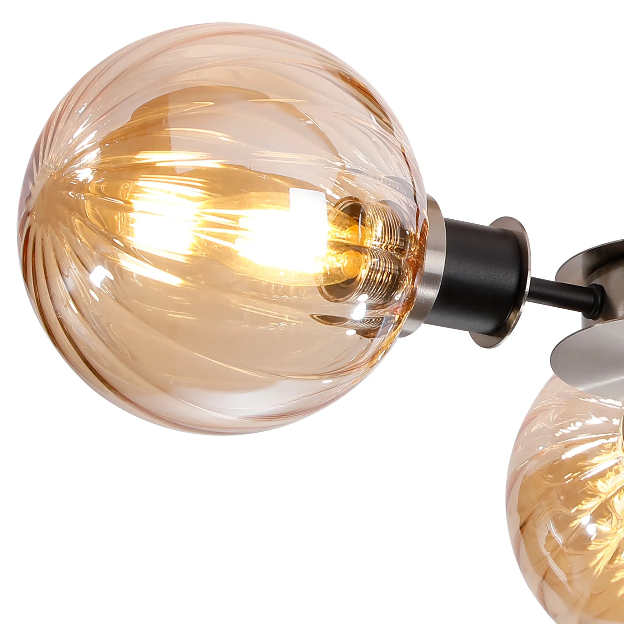 Sycamore Semi Ceiliing 3 Light with 15cm Round Segment Glass Shade - Satin Nickel, Amber Plated & Satin Black