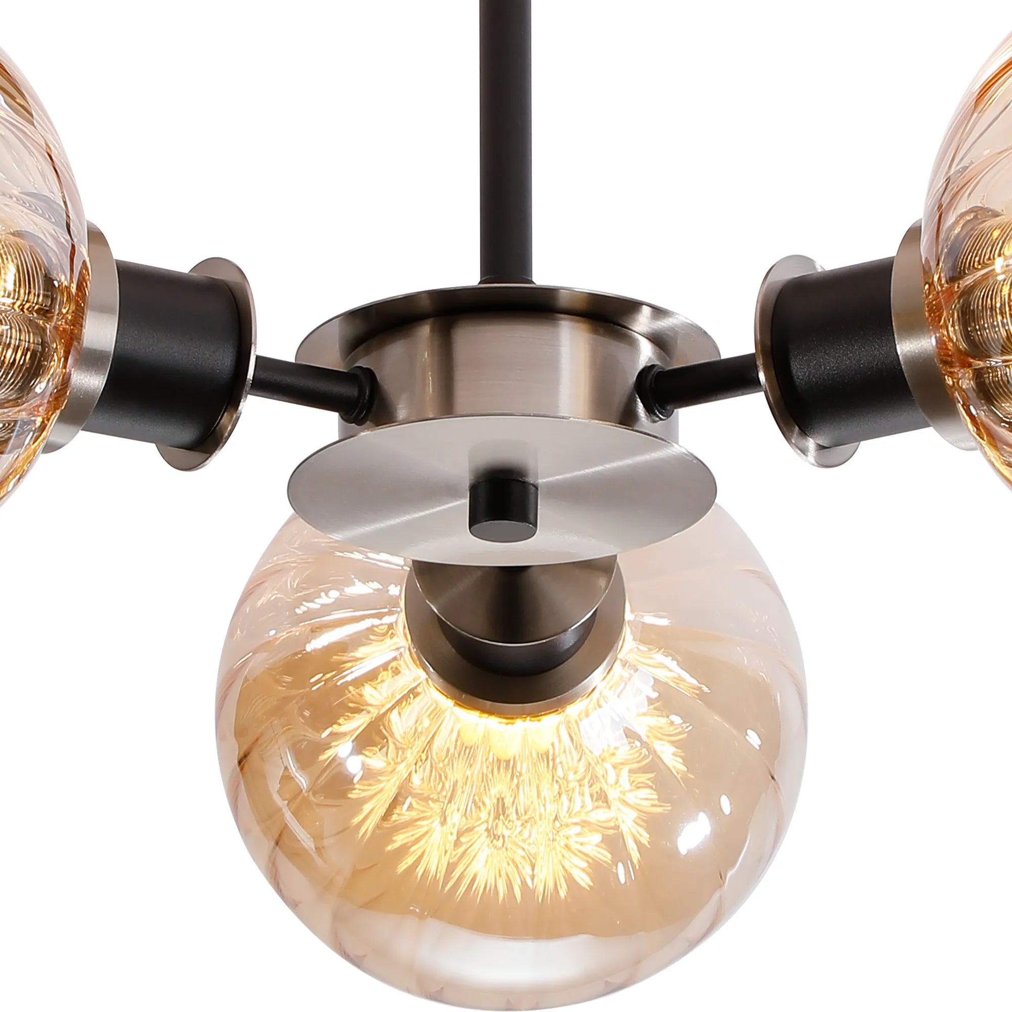 Sycamore Semi Ceiliing 3 Light with 15cm Round Segment Glass Shade - Satin Nickel, Amber Plated & Satin Black