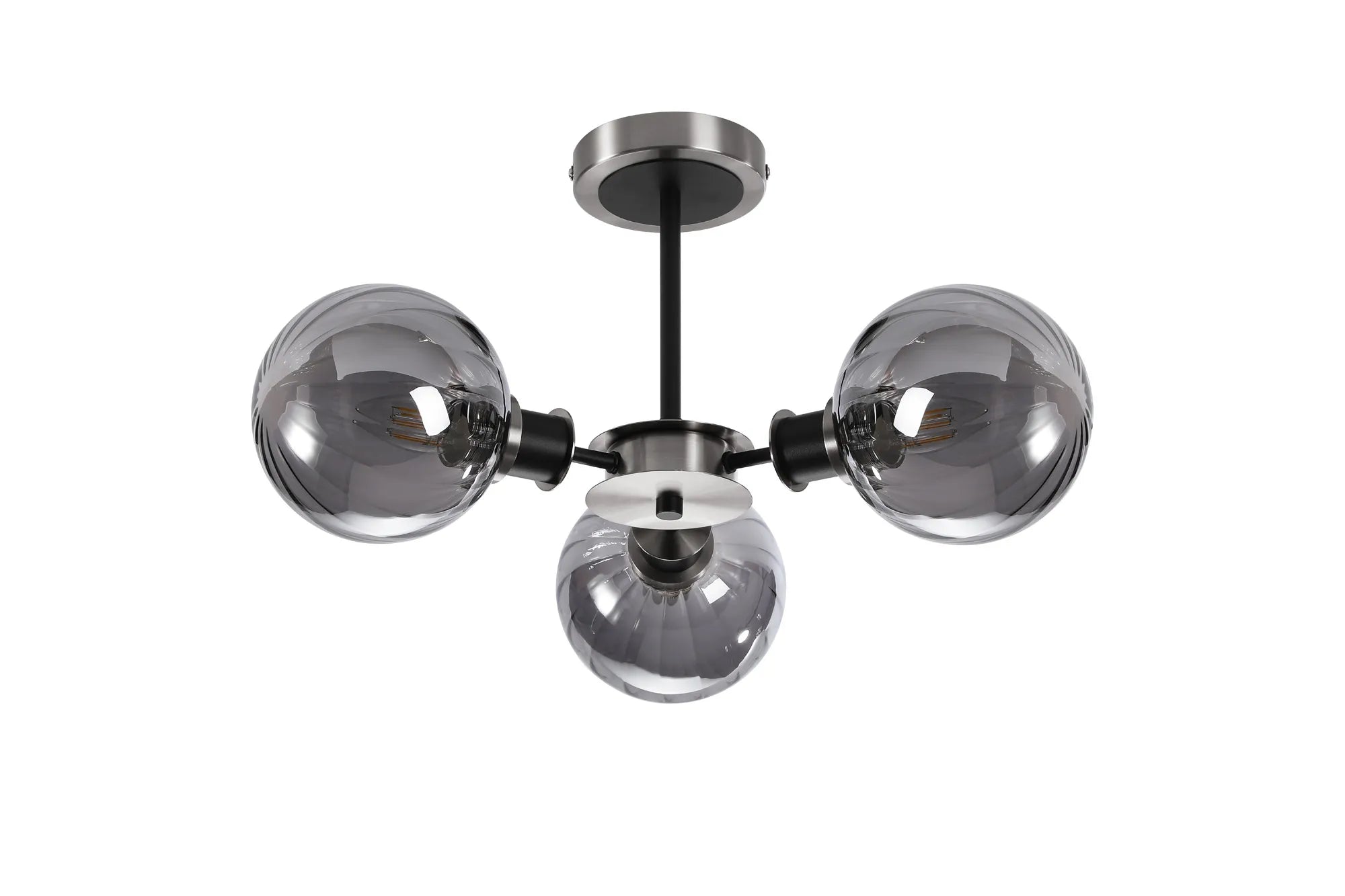 Sycamore Semi Ceiliing 3 Light with 15cm Round Segment Glass Shade - Satin Nickel, Smoke Plated & Satin Black