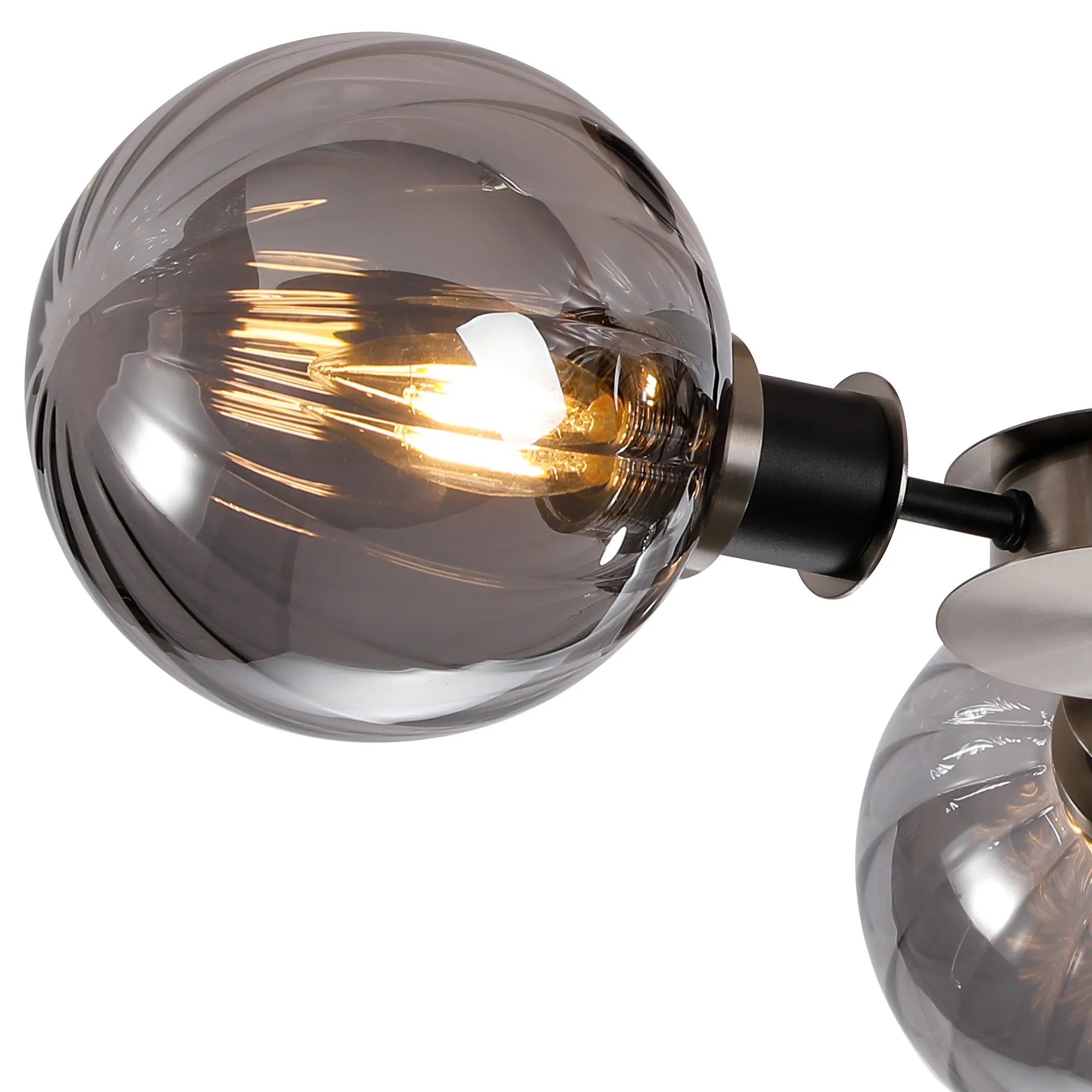 Sycamore Semi Ceiliing 3 Light with 15cm Round Segment Glass Shade - Satin Nickel, Smoke Plated & Satin Black