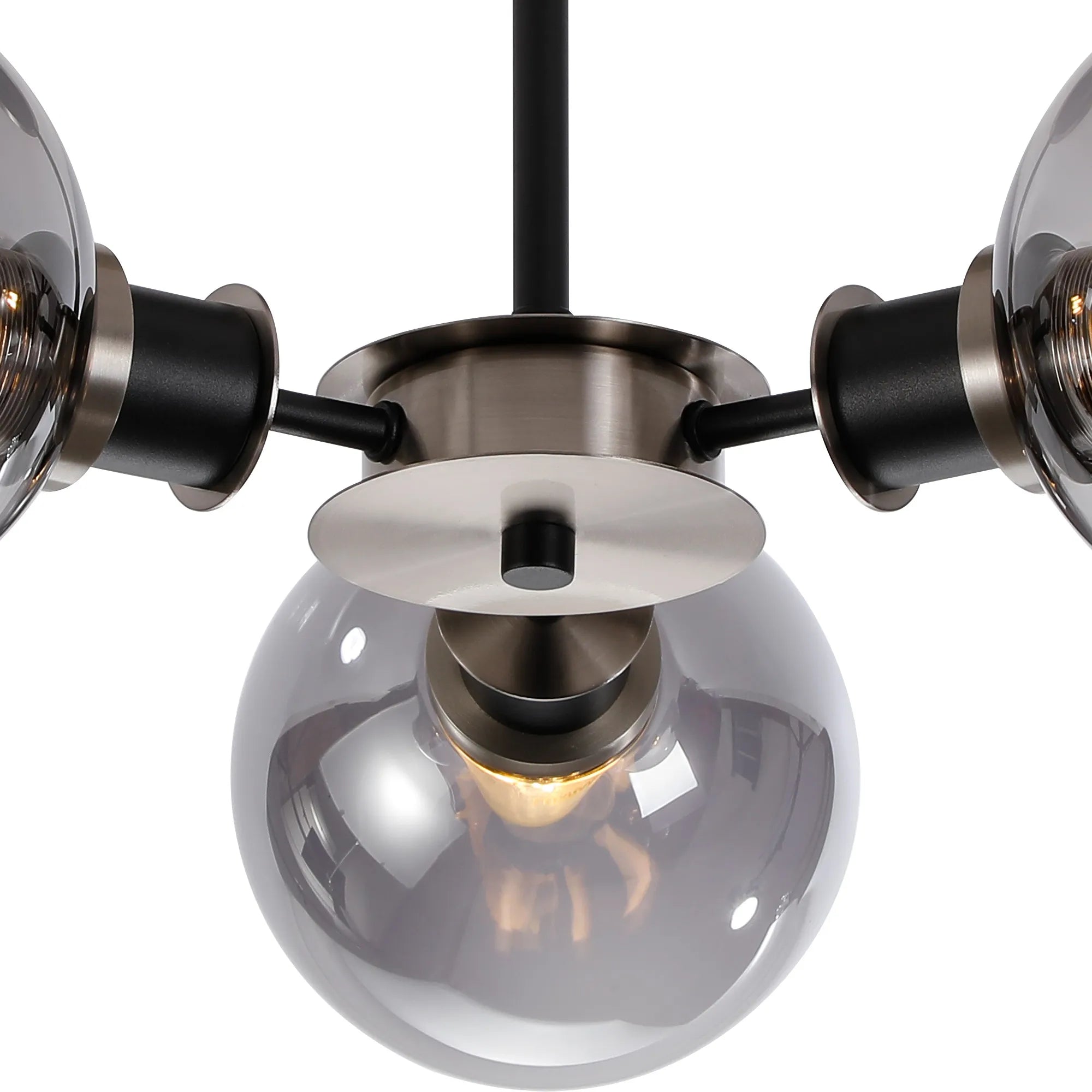 Sycamore Semi Ceiliing 3 Light with 15cm Round Glass Shade - Satin Nickel, Smoke Plated & Satin Black