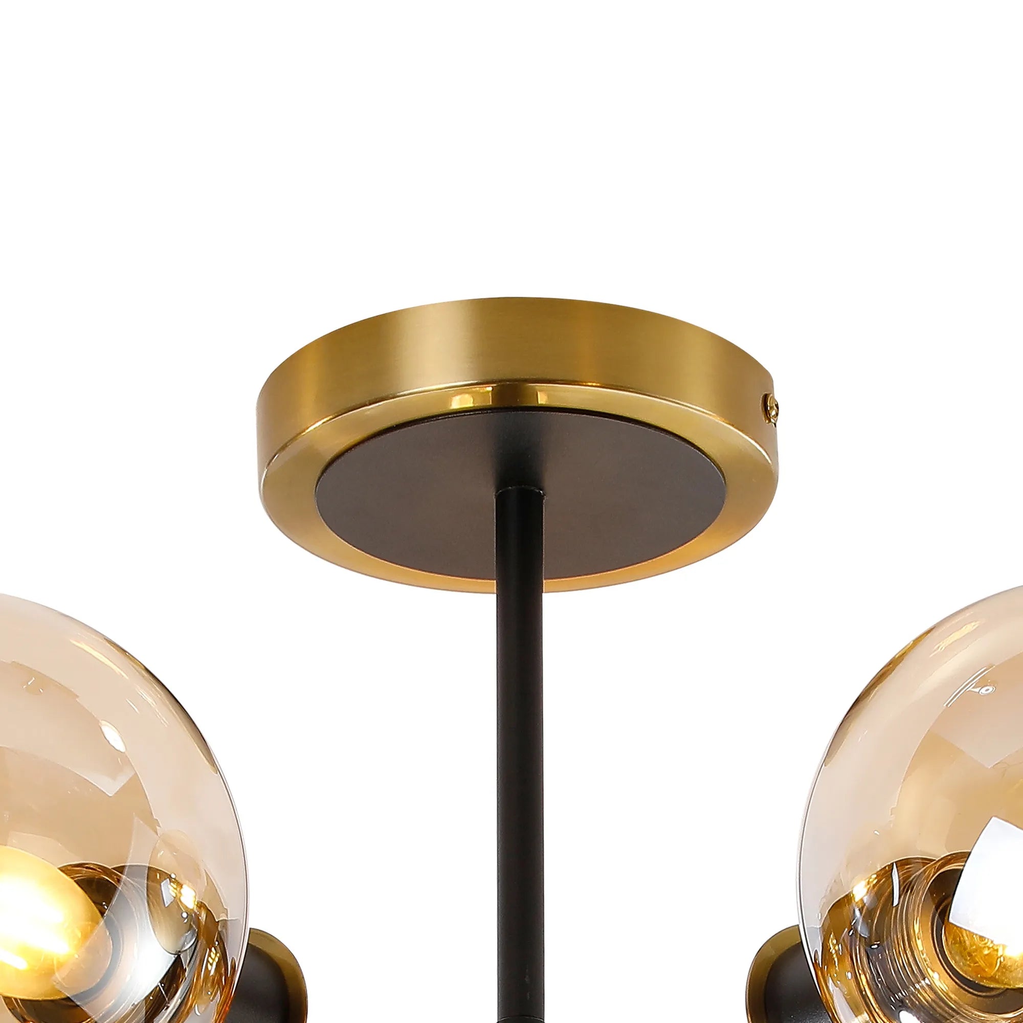 Sycamore Semi Ceiliing 5 Light with 15cm Round Glass Shade - Brass, Amber Plated & Satin Black