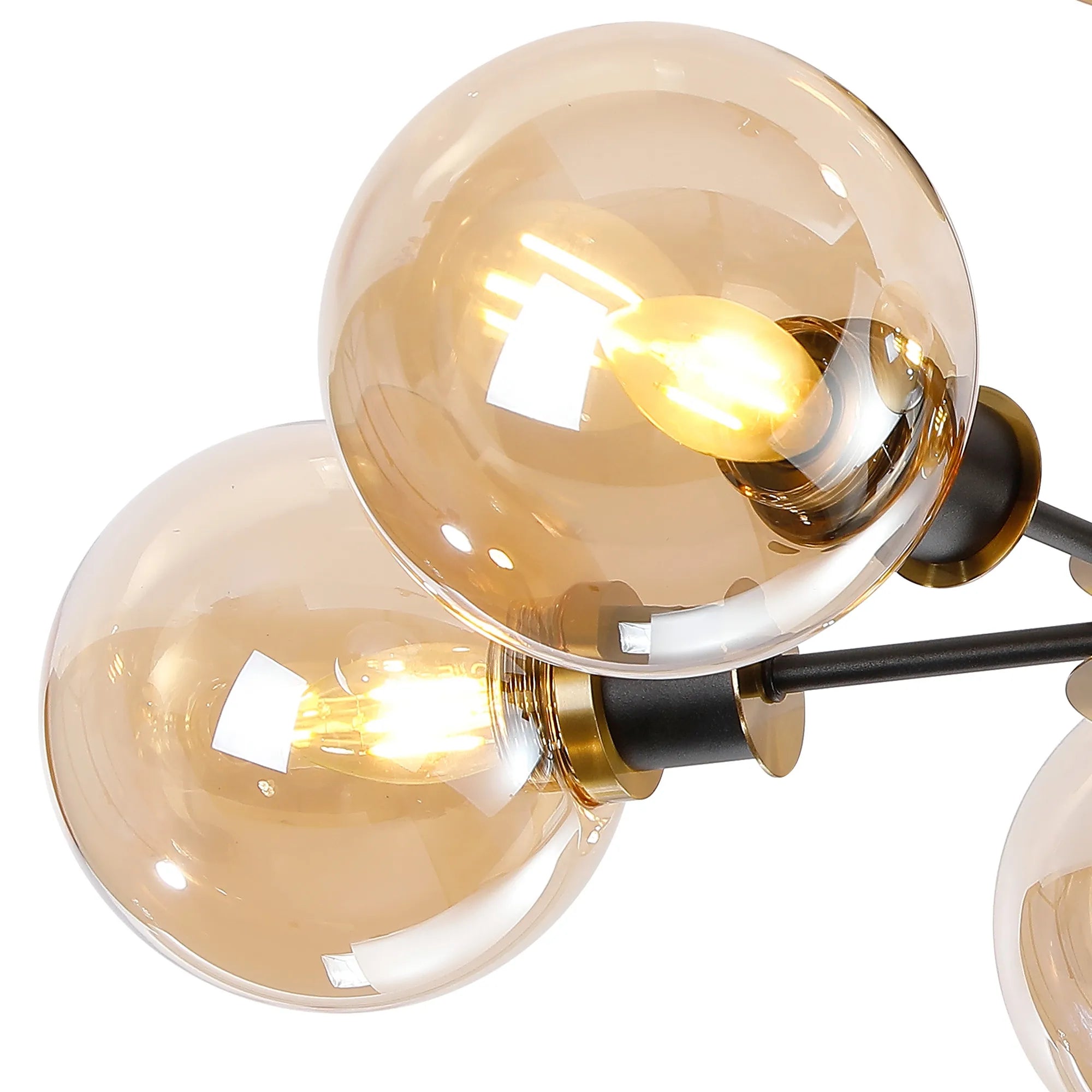 Sycamore Semi Ceiliing 5 Light with 15cm Round Glass Shade - Brass, Amber Plated & Satin Black