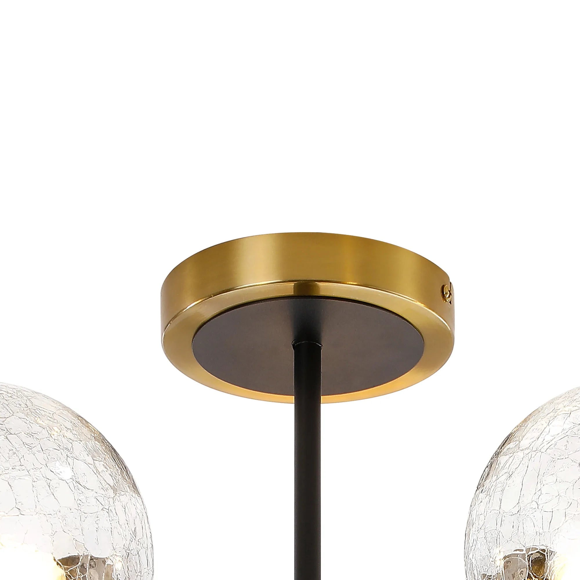 Sycamore Semi Ceiliing 5 Light with 15cm Round Crackled Glass Shade - Brass, Clear & Satin Black