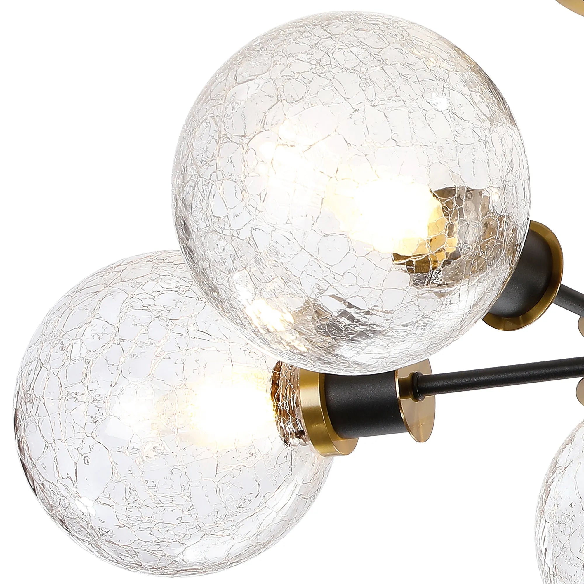 Sycamore Semi Ceiliing 5 Light with 15cm Round Crackled Glass Shade - Brass, Clear & Satin Black