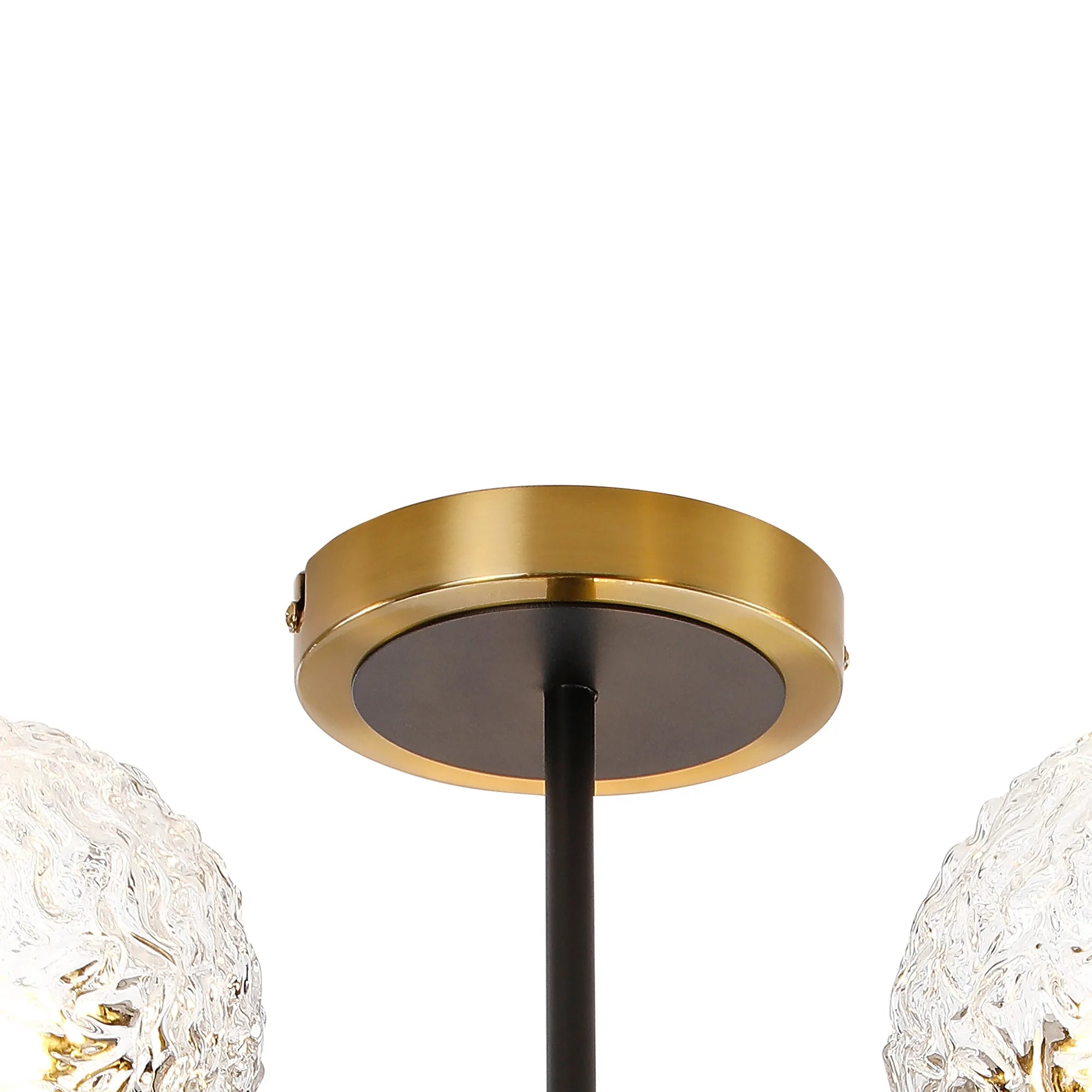 Sycamore Semi Ceiliing 5 Light with 15cm Round Textured Crumple Glass Shade - Brass, Clear & Satin Black