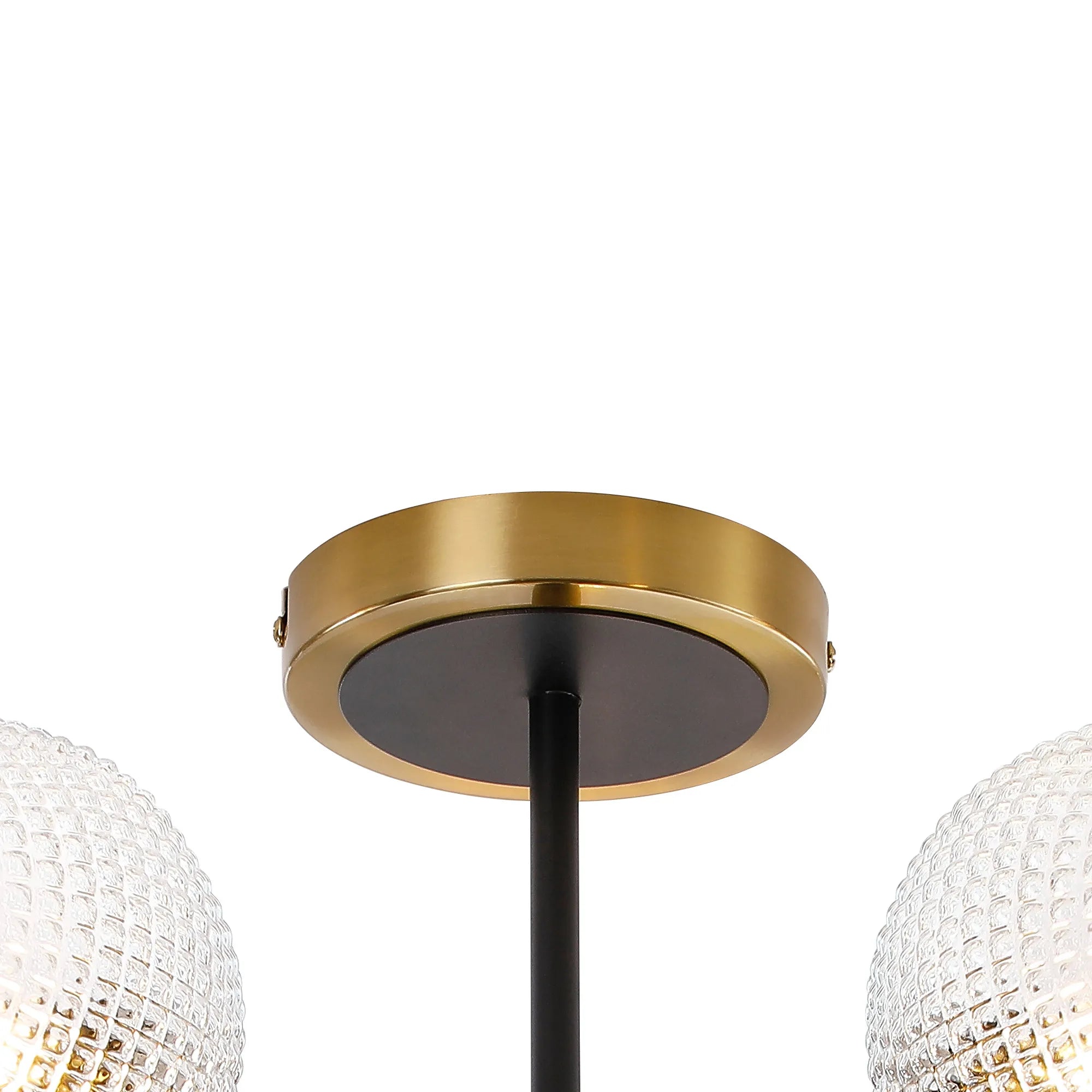 Sycamore Semi Ceiliing 5 Light with 15cm Round Textured Diamond Pattern Glass Shade - Brass, Clear & Satin Black