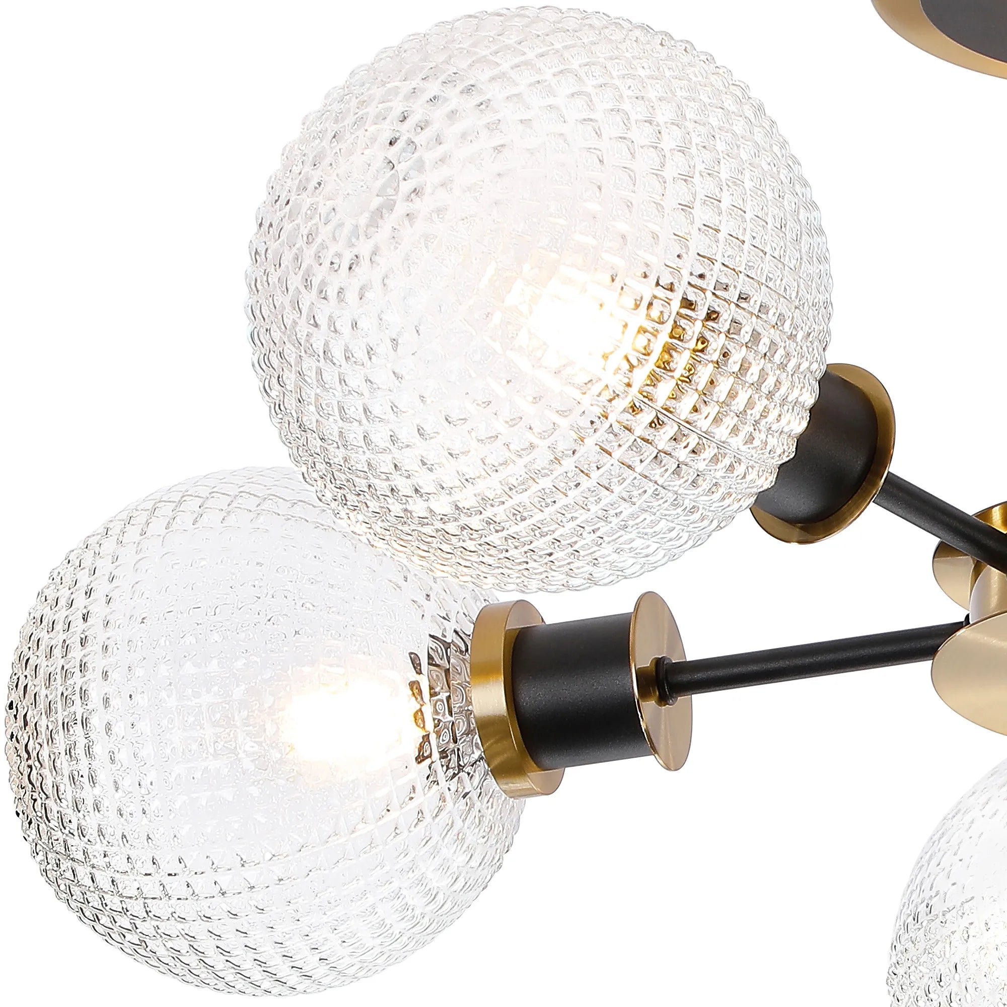 Sycamore Semi Ceiliing 5 Light with 15cm Round Textured Diamond Pattern Glass Shade - Brass, Clear & Satin Black