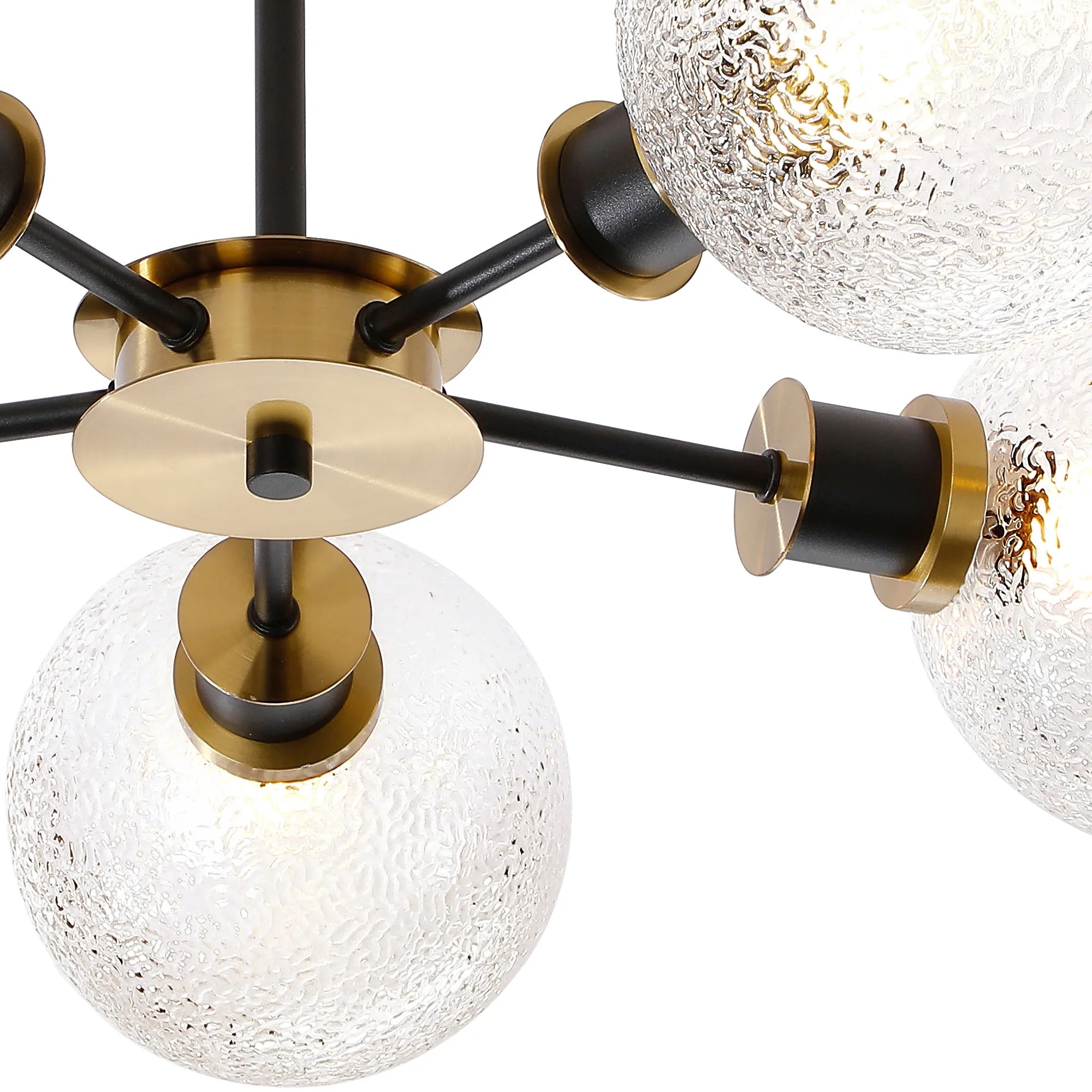 Sycamore Semi Ceiliing 5 Light with 15cm Round Dimpled Glass Shade - Brass, Clear & Satin Black