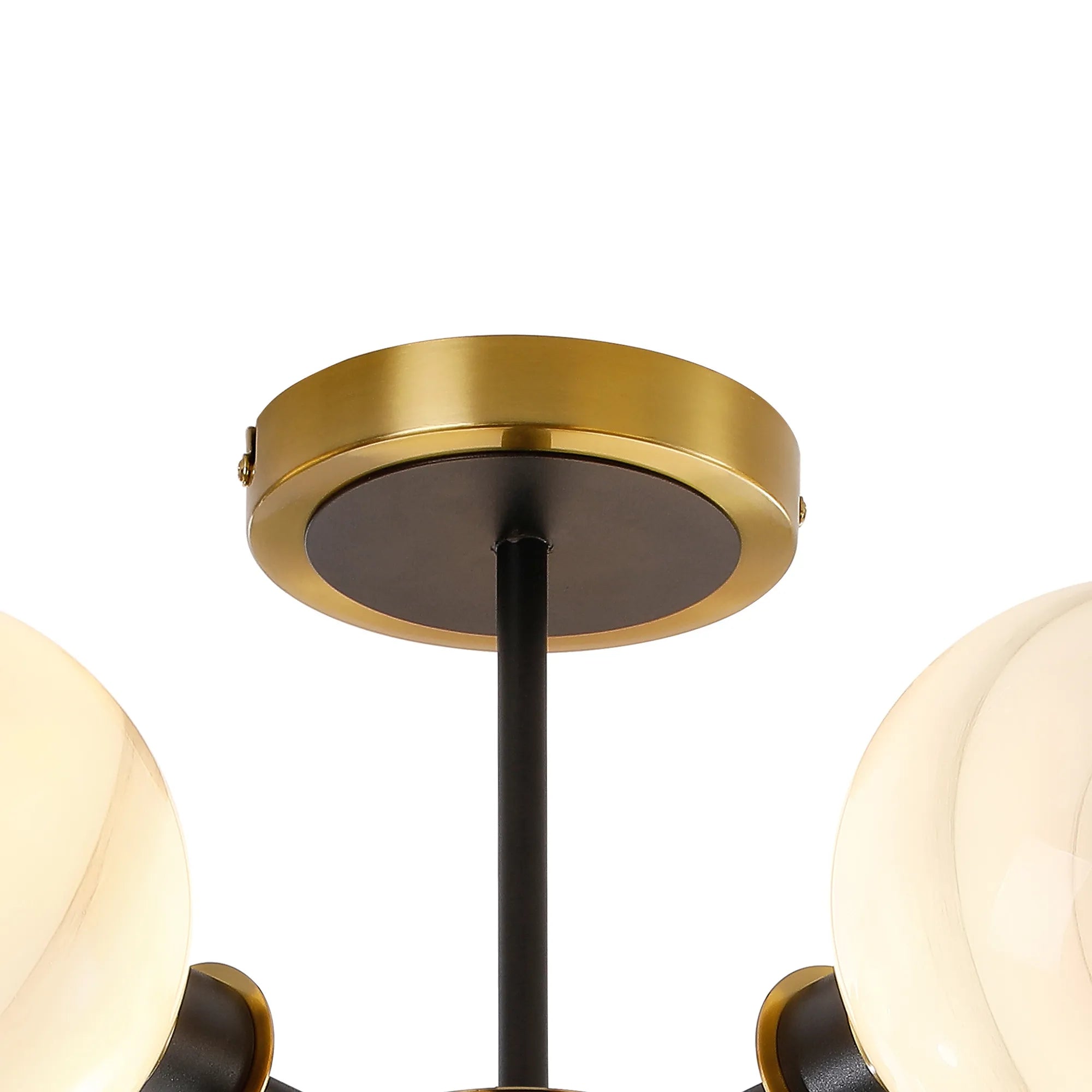 Sycamore Semi Ceiliing 5 Light with 15cm Round Marble Effect Glass Shade - Brass, White & Satin Black