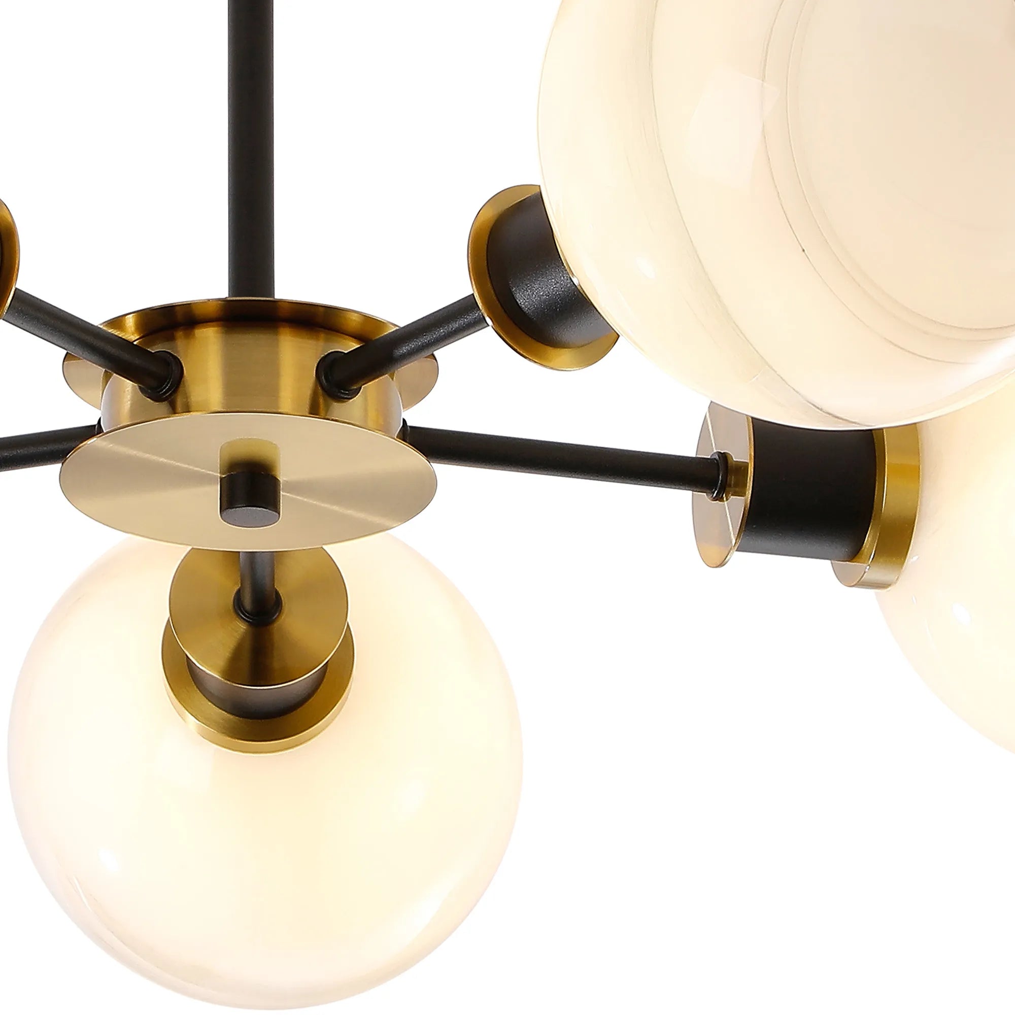 Sycamore Semi Ceiliing 5 Light with 15cm Round Marble Effect Glass Shade - Brass, White & Satin Black