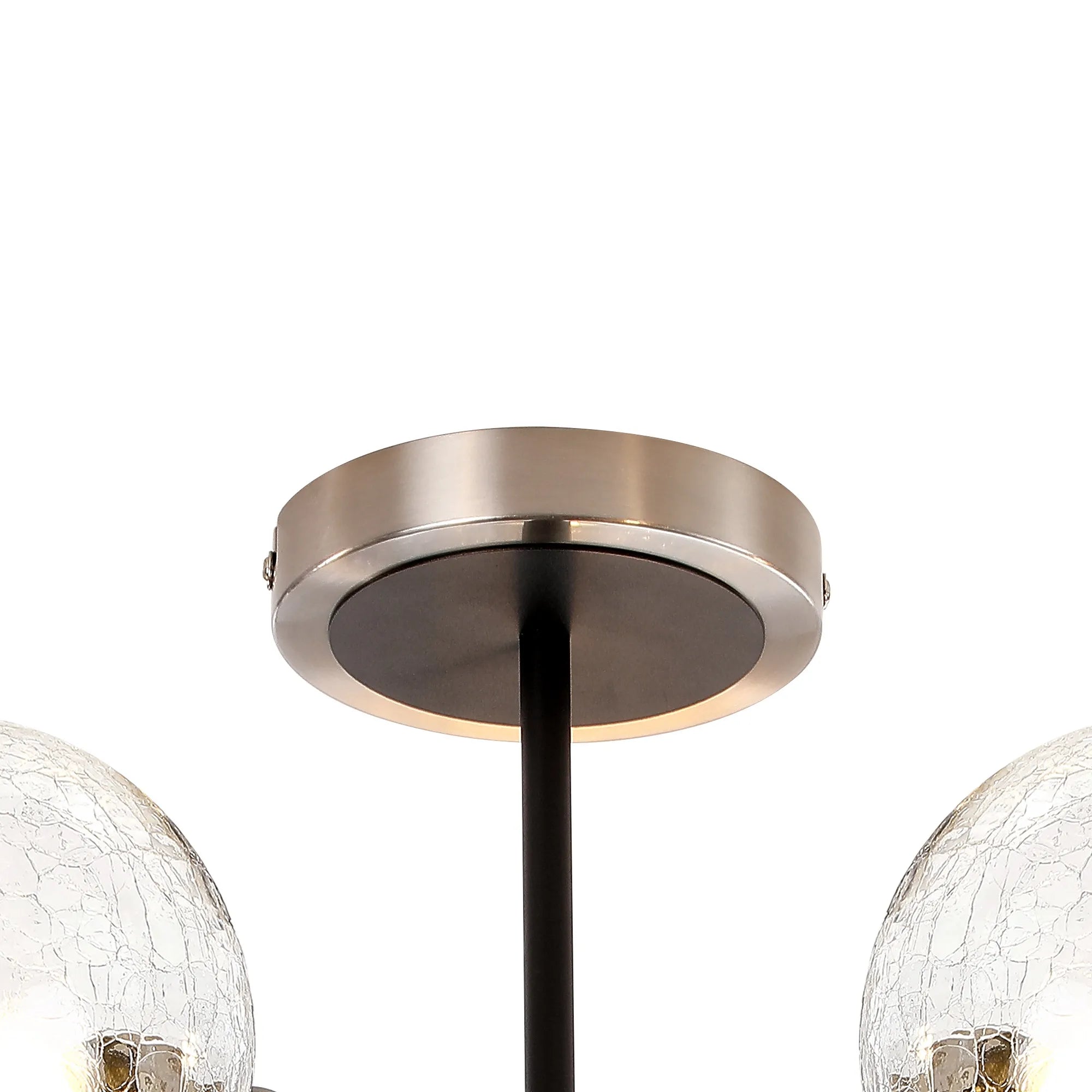 Sycamore Semi Ceiliing 5 Light with 15cm Round Crackled Glass Shade - Satin Nickel, Clear & Satin Black