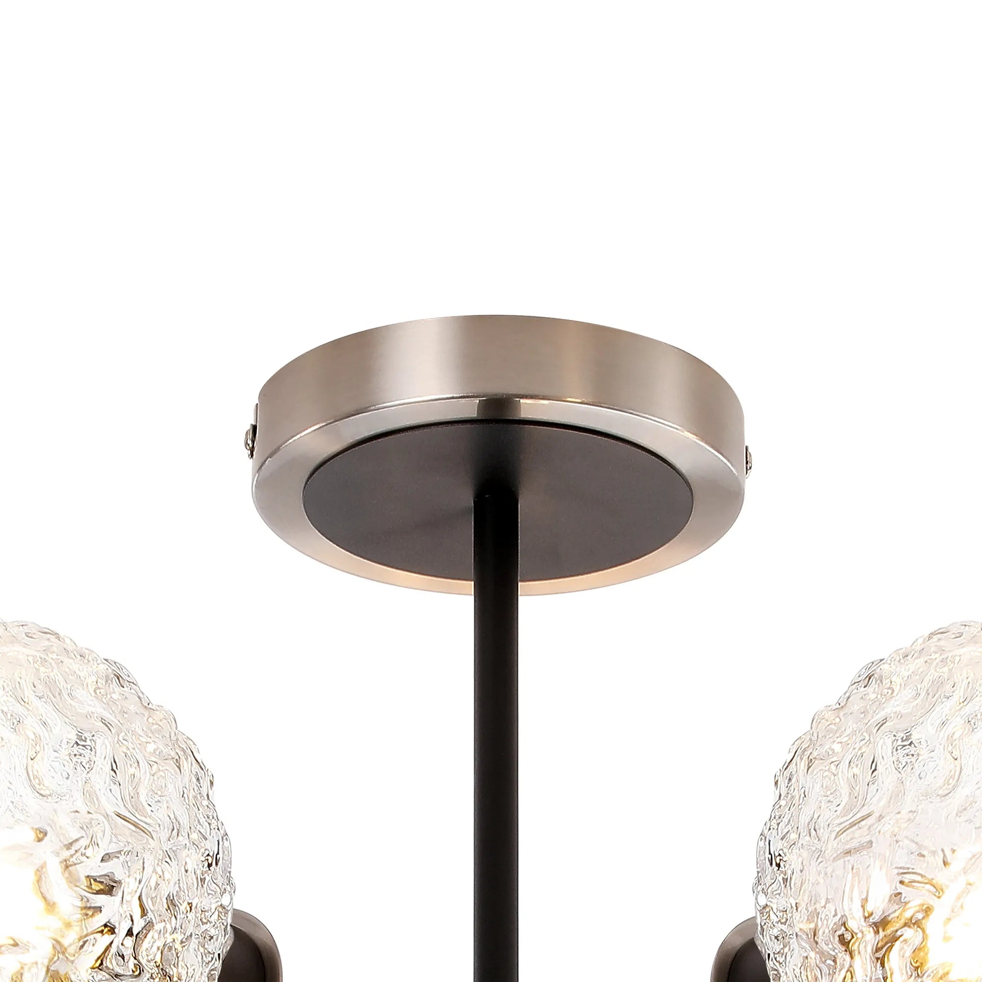 Sycamore Semi Ceiliing 5 Light with 15cm Round Textured Crumple Glass Shade - Satin Nickel, Clear & Satin Black