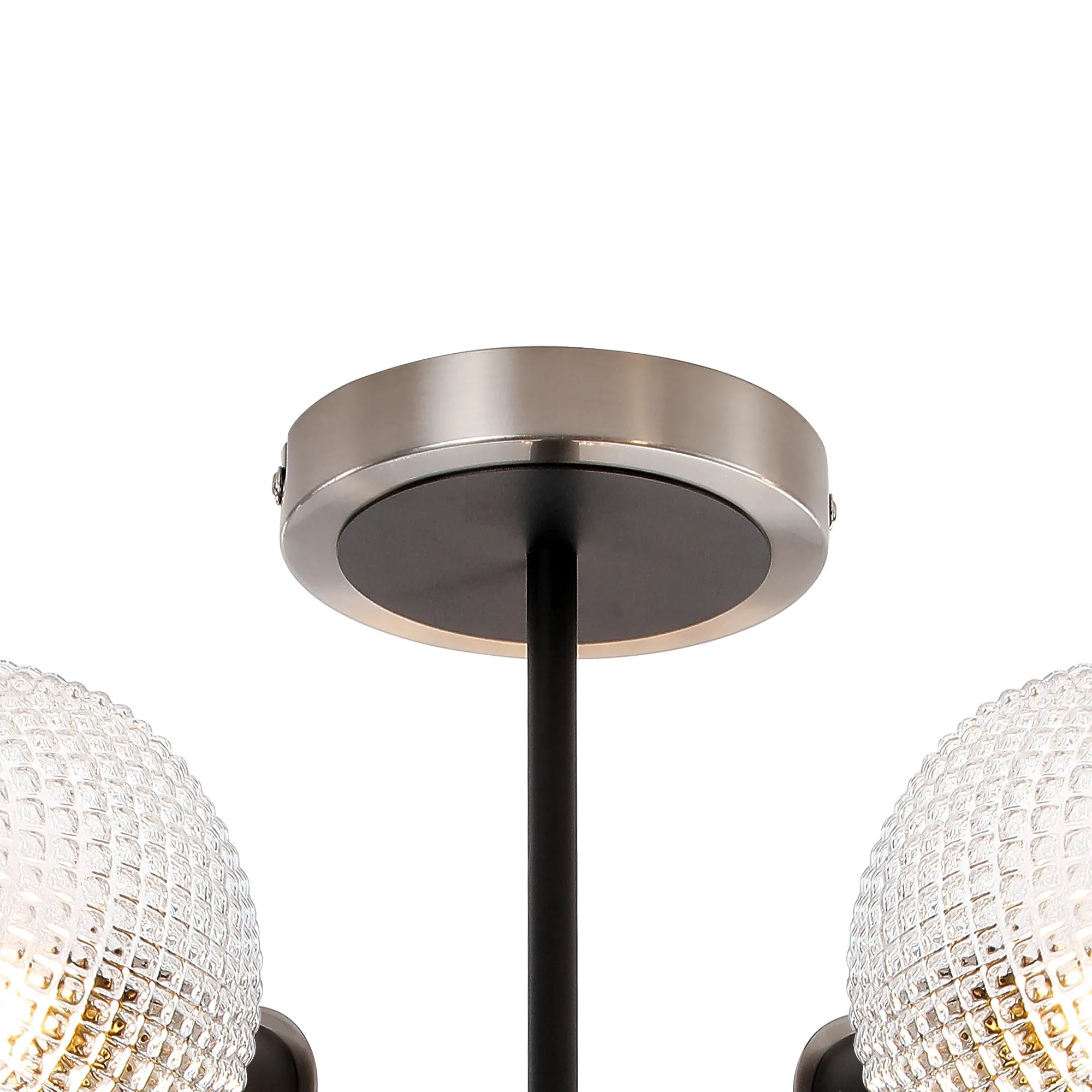 Sycamore Semi Ceiliing 5 Light with 15cm Round Textured Diamond Pattern Glass Shade - Satin Nickel, Clear & Satin Black