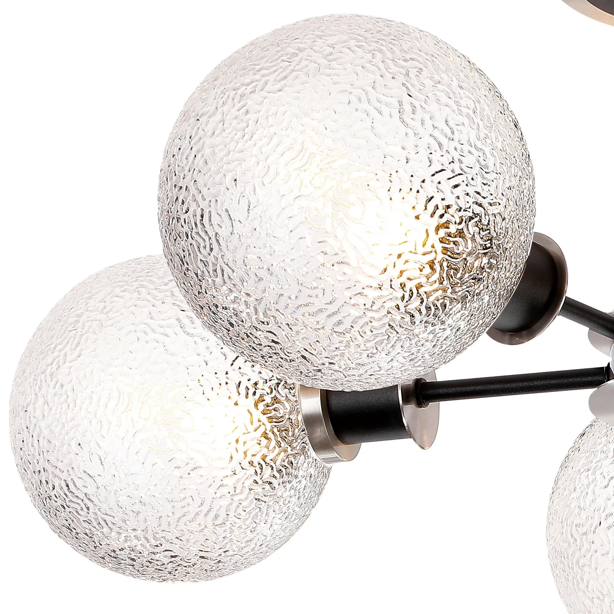 Sycamore Semi Ceiliing 5 Light with 15cm Round Dimpled Glass Shade - Satin Nickel, Clear & Satin Black