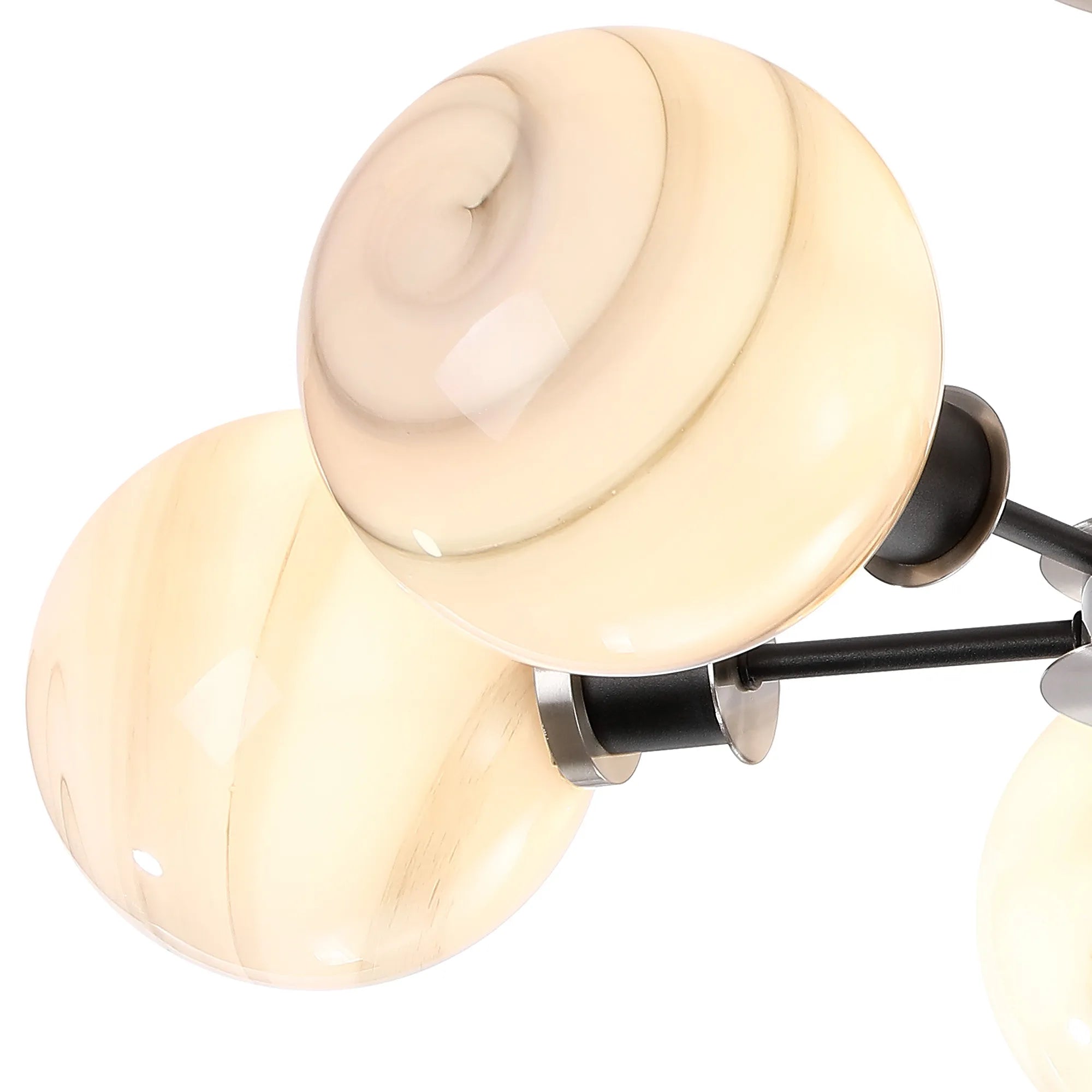 Sycamore Semi Ceiliing 5 Light with 15cm Round Marble Effect Glass Shade - Satin Nickel, White & Satin Black