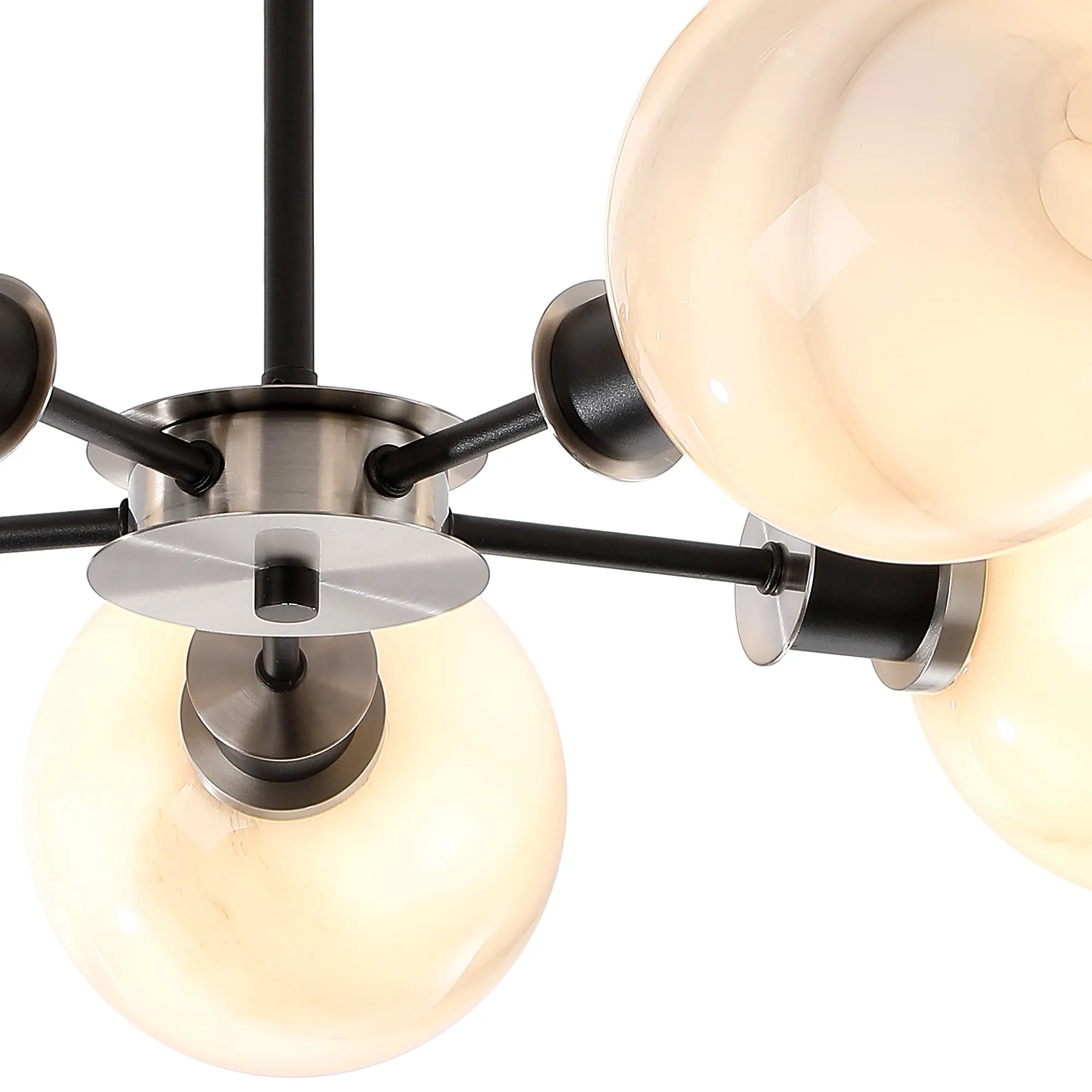 Sycamore Semi Ceiliing 5 Light with 15cm Round Marble Effect Glass Shade - Satin Nickel, White & Satin Black