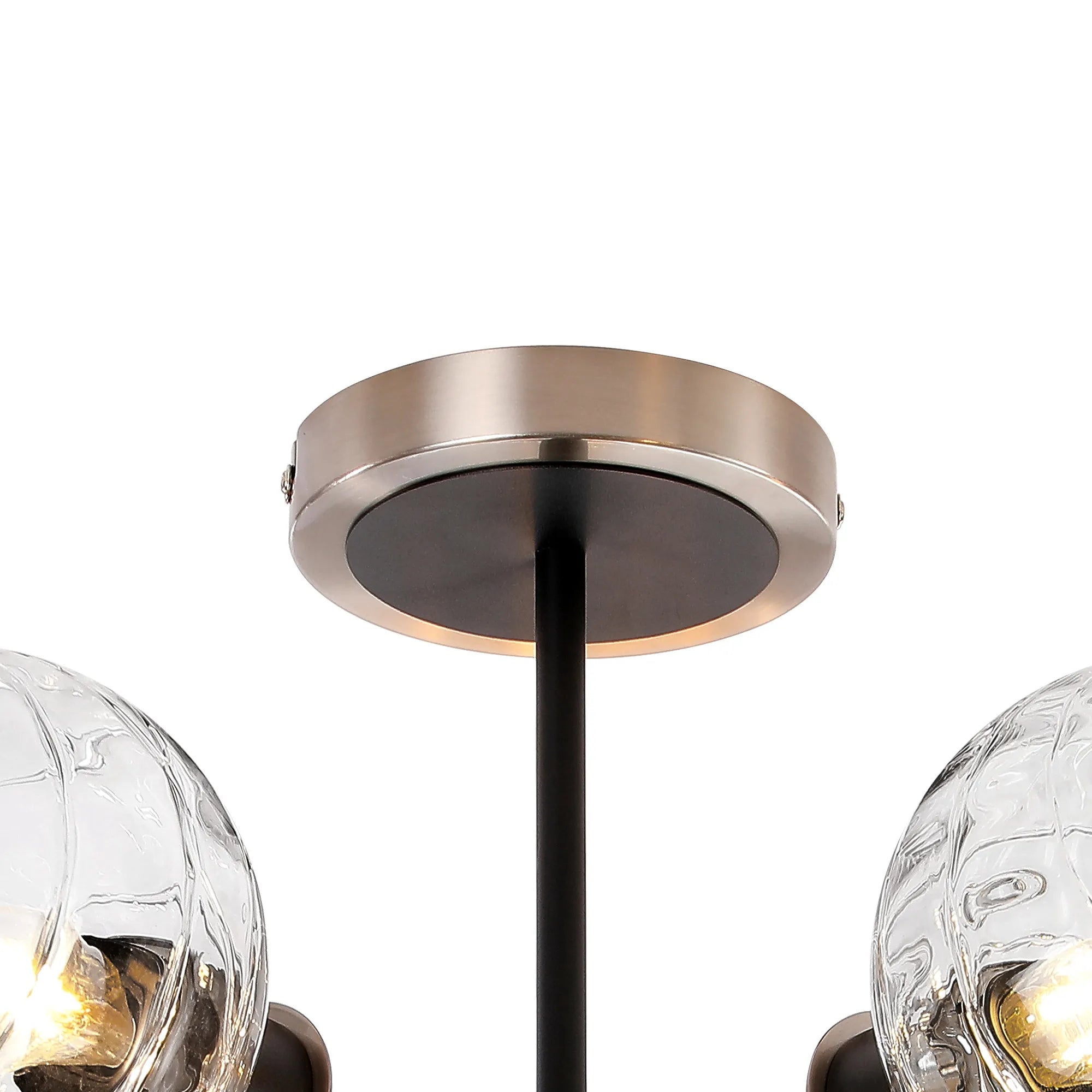 Sycamore Semi Ceiliing 5 Light with 15cm Round Textured Melting Glass Shade - Satin Nickel, Clear & Satin Black