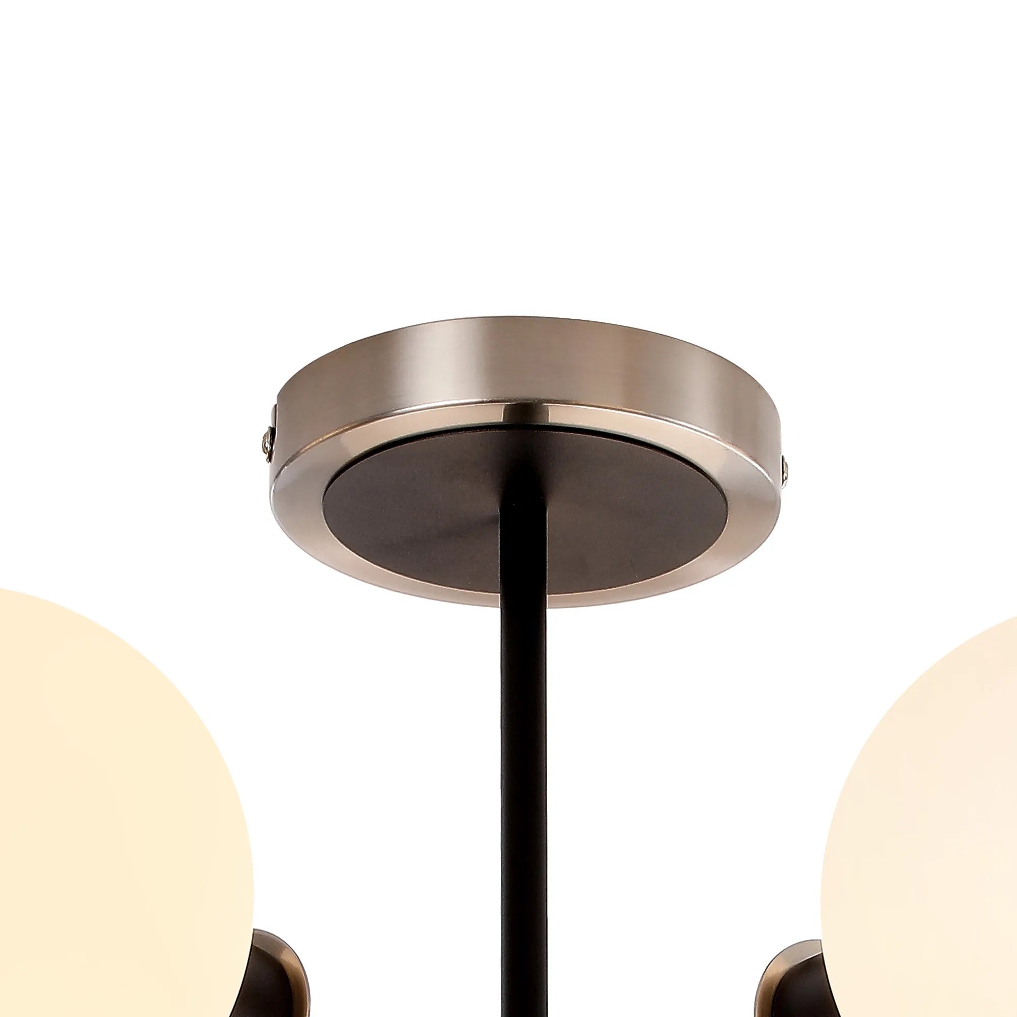 Sycamore Semi Ceiliing 5 Light with 15cm Round Glass Shade - Satin Nickel, Opal & Satin Black