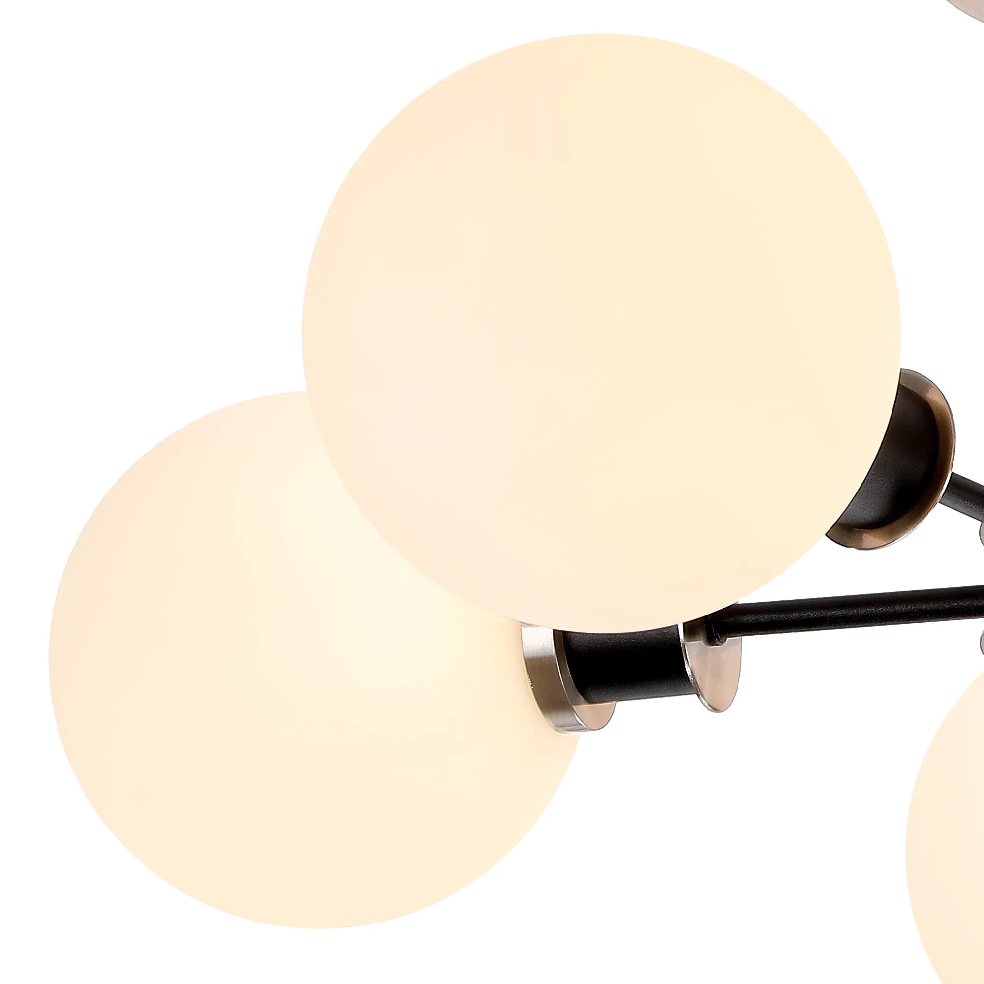Sycamore Semi Ceiliing 5 Light with 15cm Round Glass Shade - Satin Nickel, Opal & Satin Black