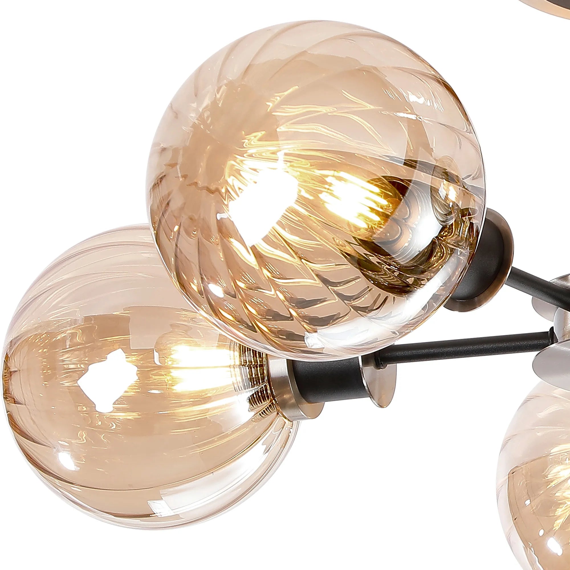 Sycamore Semi Ceiliing 5 Light with 15cm Round Segment Glass Shade - Satin Nickel, Amber Plated & Satin Black