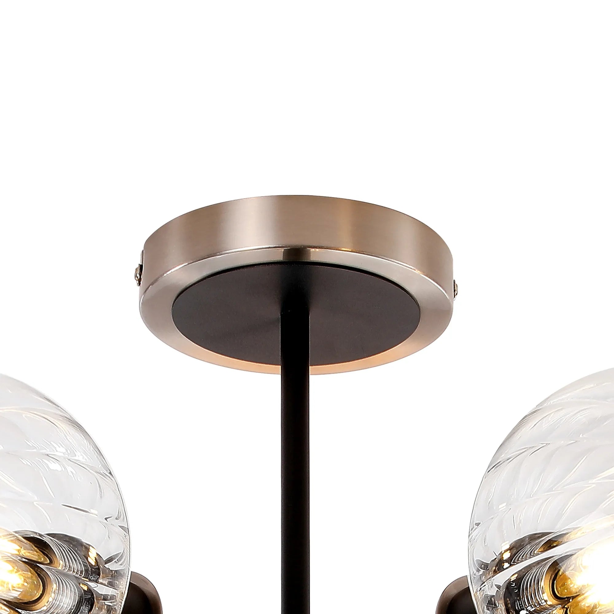 Sycamore Semi Ceiliing 5 Light with 15cm Round Segment Glass Shade - Satin Nickel, Clear & Satin Black