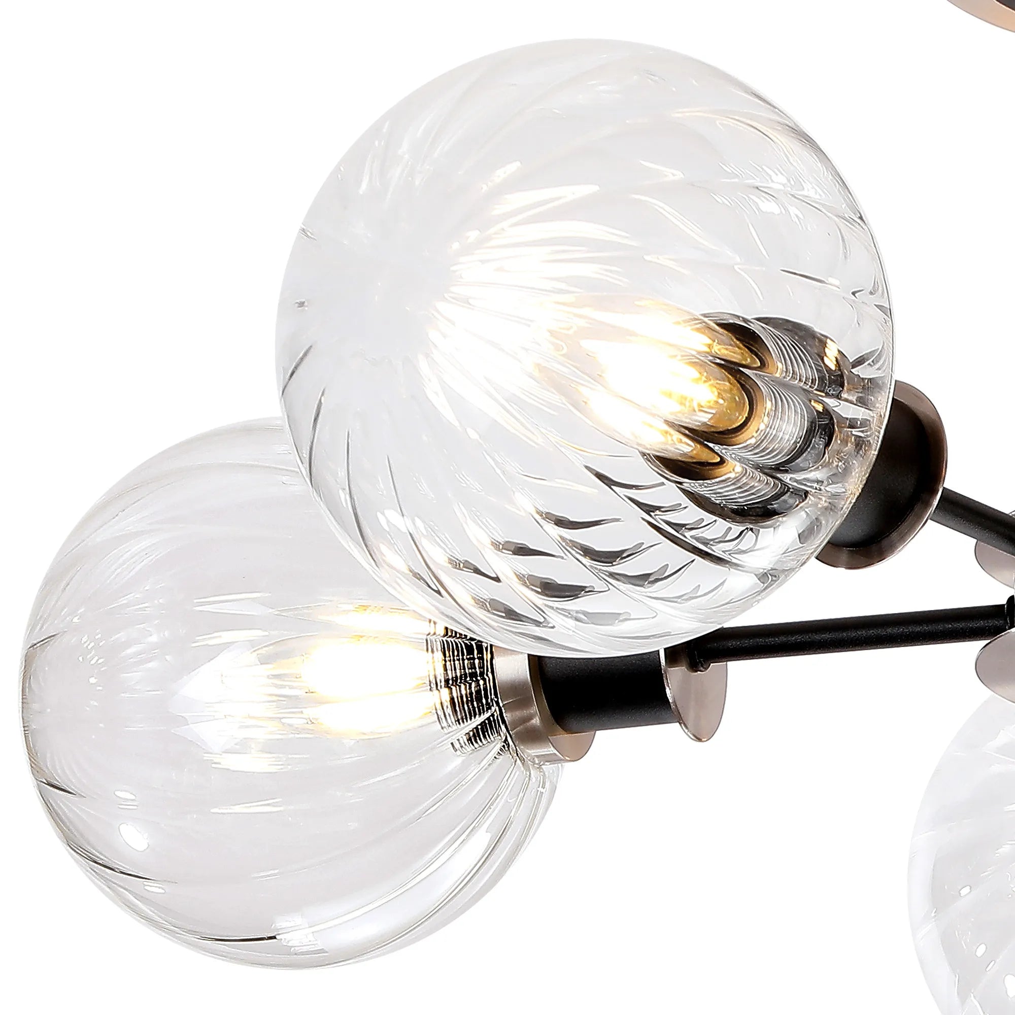 Sycamore Semi Ceiliing 5 Light with 15cm Round Segment Glass Shade - Satin Nickel, Clear & Satin Black