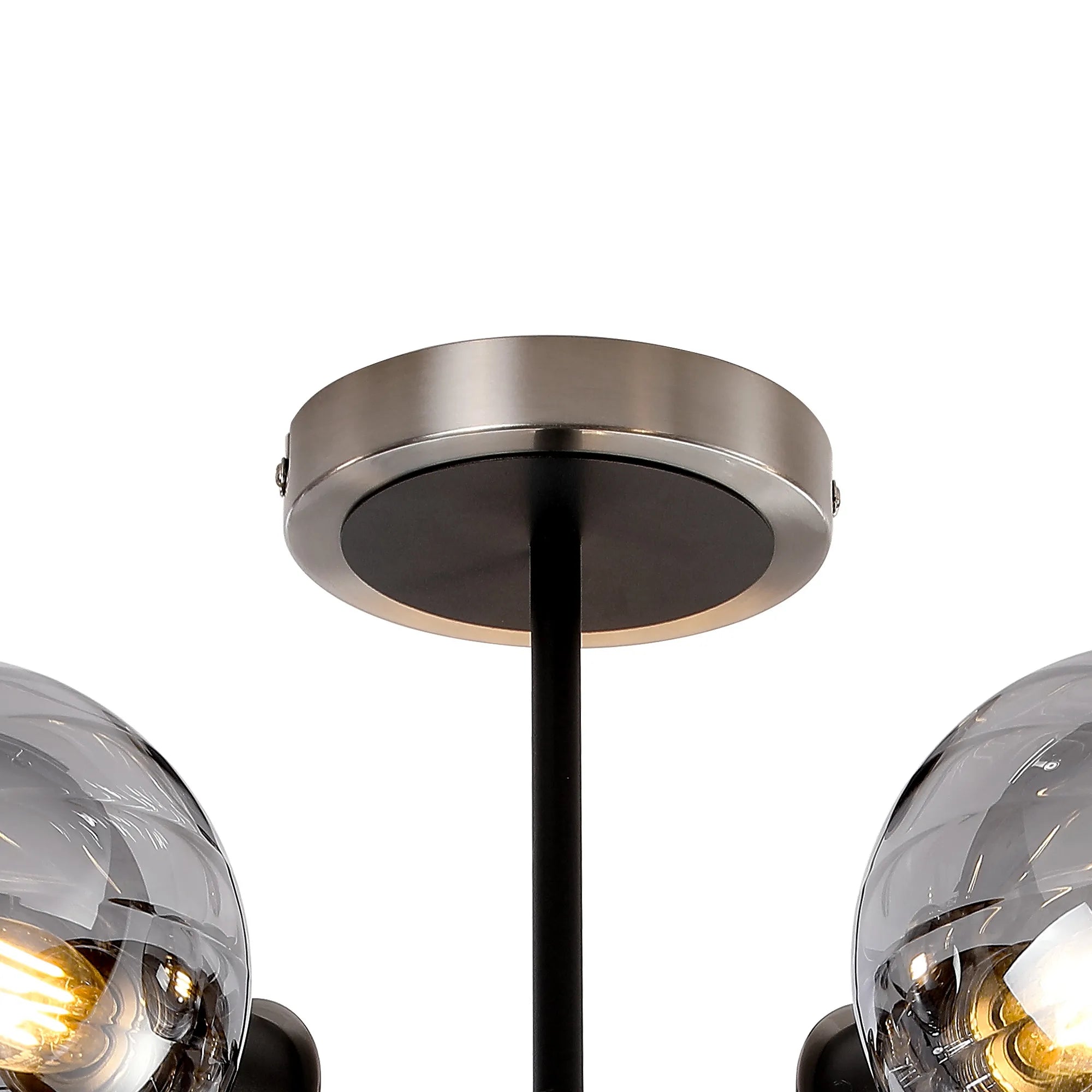 Sycamore Semi Ceiliing 5 Light with 15cm Round Segment Glass Shade - Satin Nickel, Smoke Plated & Satin Black