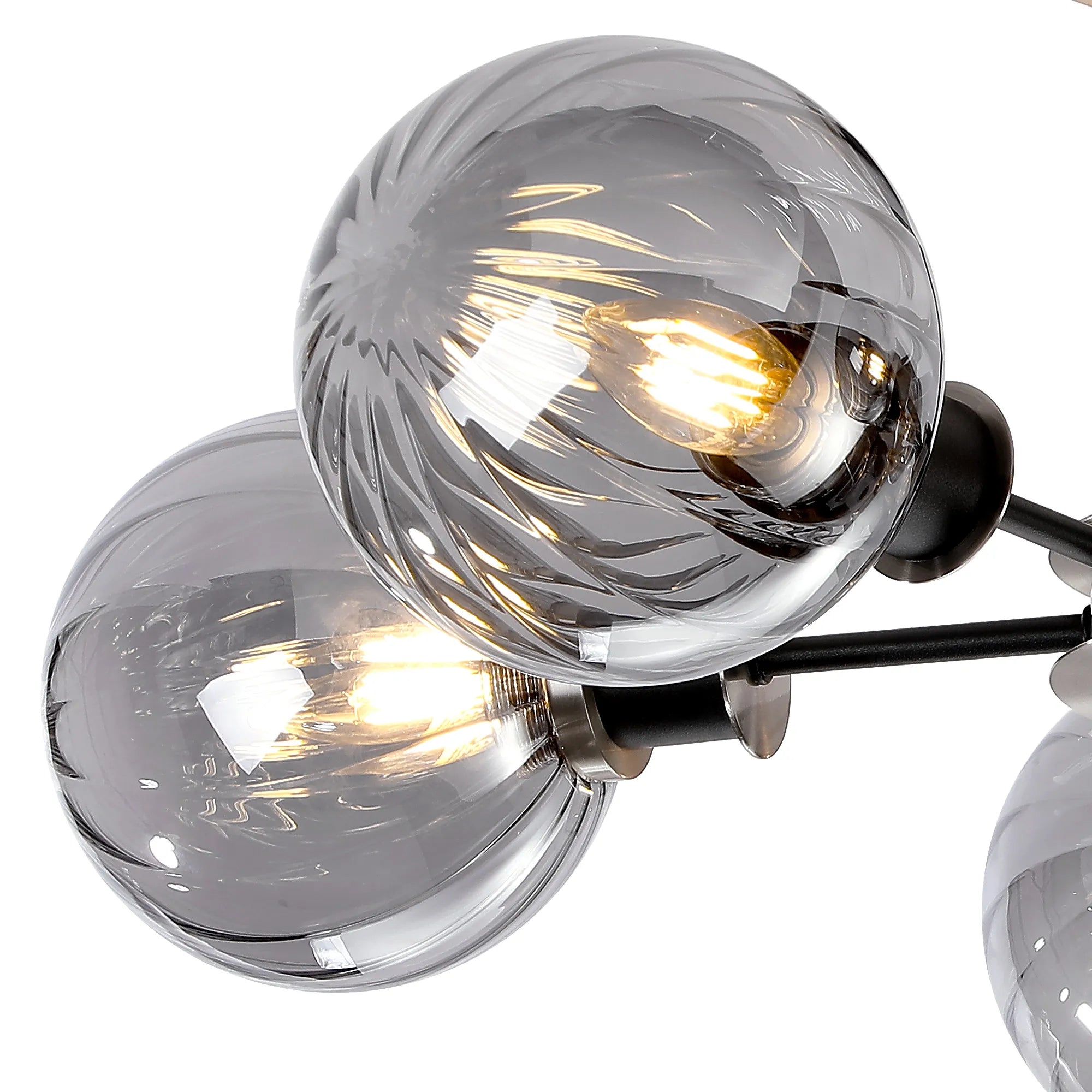 Sycamore Semi Ceiliing 5 Light with 15cm Round Segment Glass Shade - Satin Nickel, Smoke Plated & Satin Black