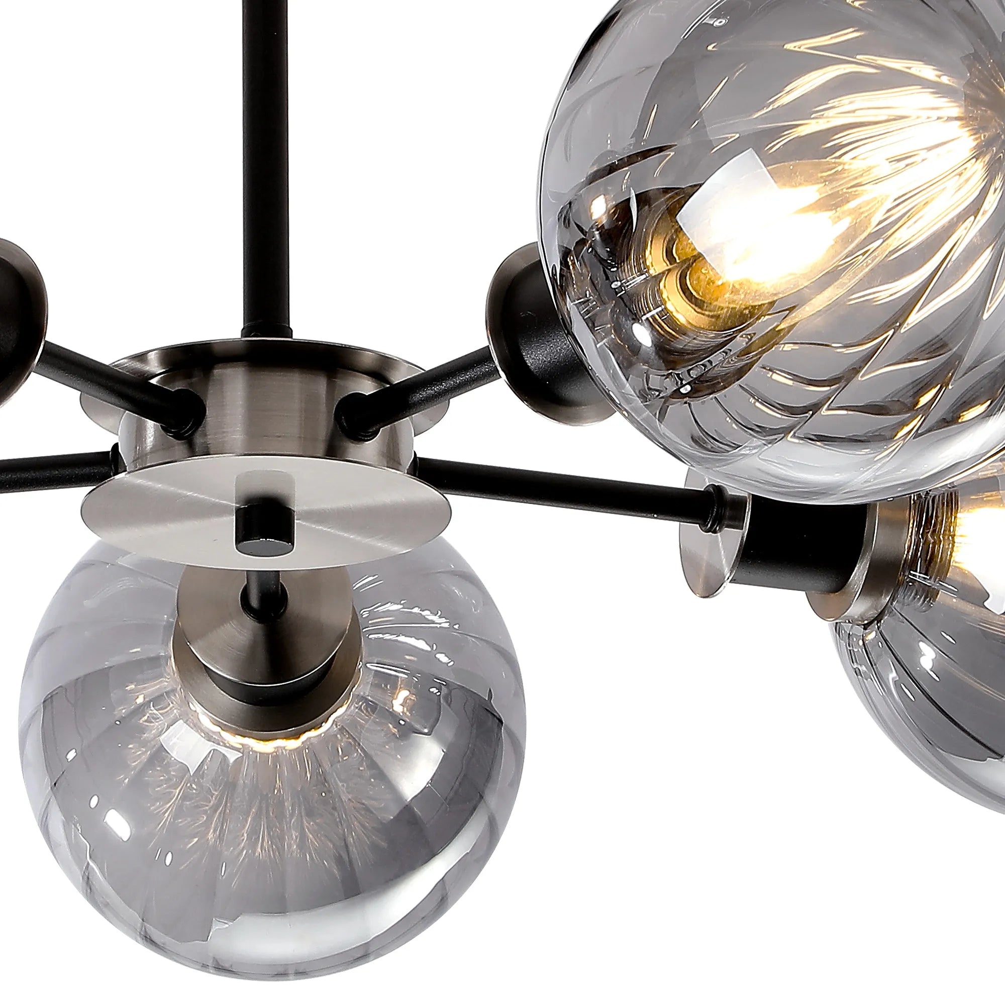 Sycamore Semi Ceiliing 5 Light with 15cm Round Segment Glass Shade - Satin Nickel, Smoke Plated & Satin Black