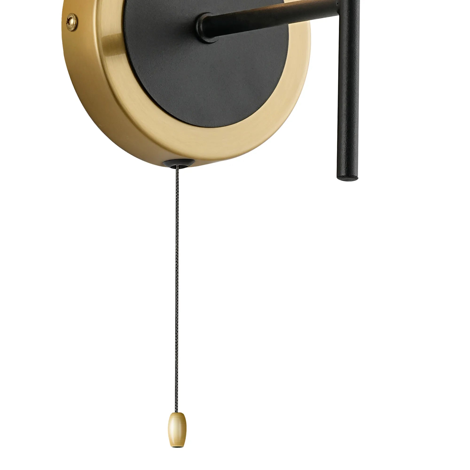 Sycamore Switched Wall Light with 15cm Round Glass Shade - Brass, Clear & Satin Black