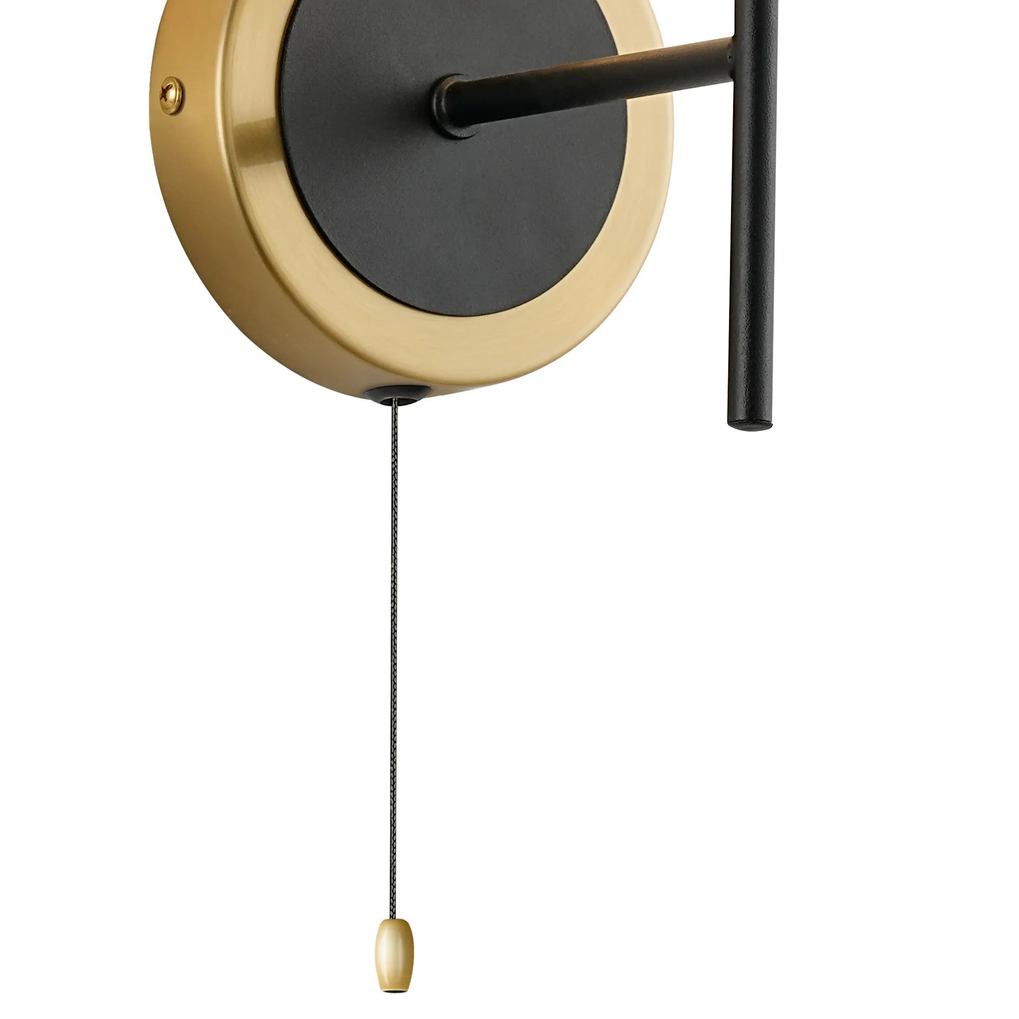 Sycamore Switched Wall Light with 15cm Round Crackled Glass Shade - Brass, Clear & Satin Black