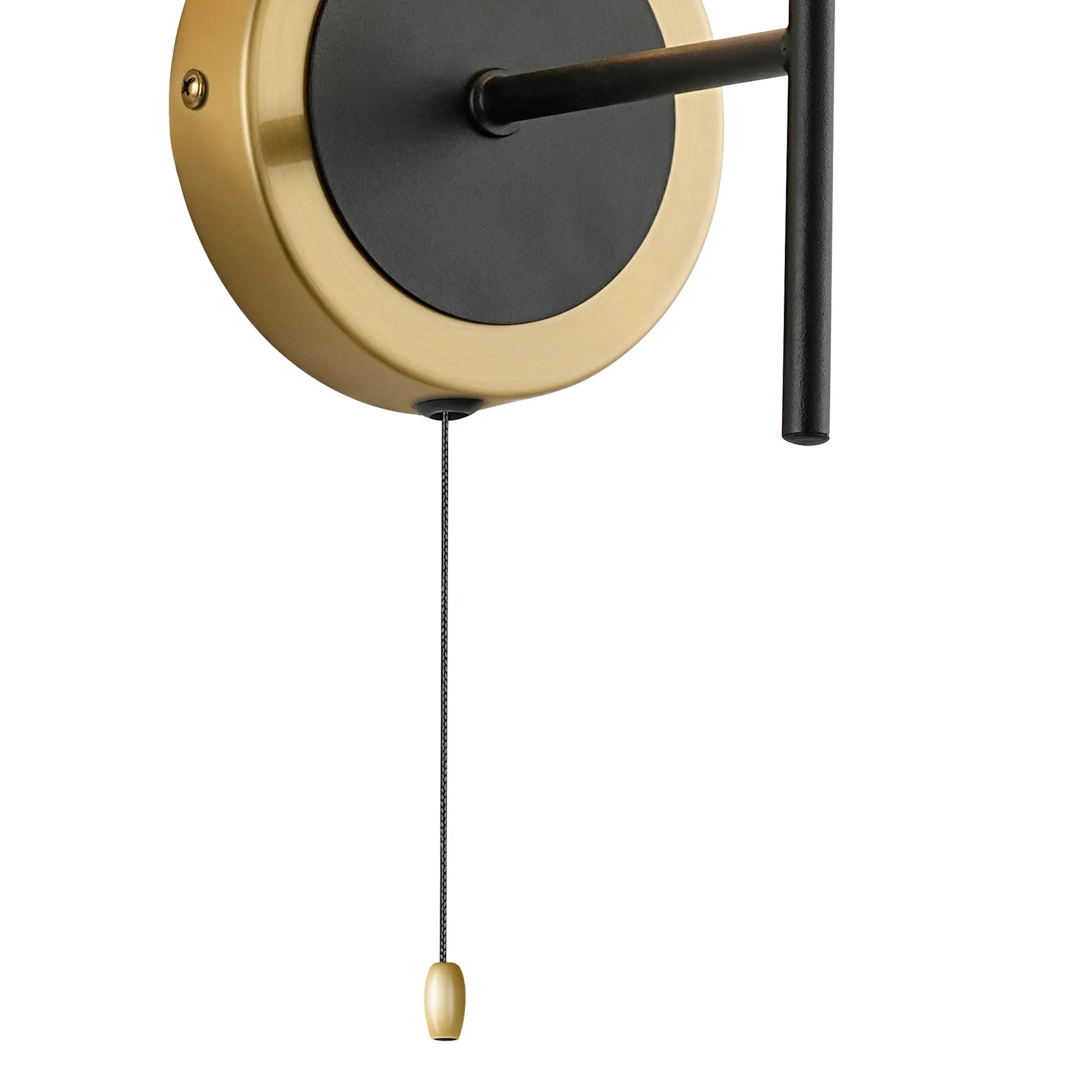 Sycamore Switched Wall Light with 15cm Round Ribbed Glass Shade - Brass, Clear & Satin Black