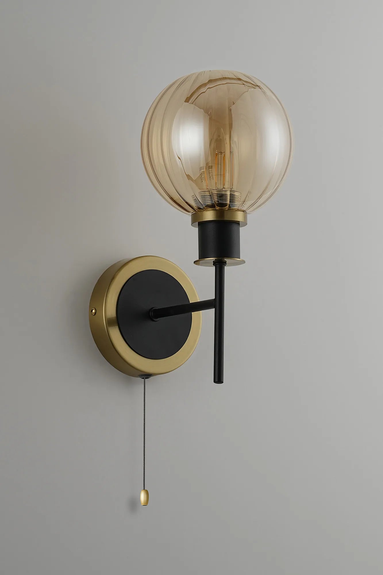Sycamore Switched Wall Light with 15cm Round Segment Glass Shade - Brass, Amber Plated & Satin Black
