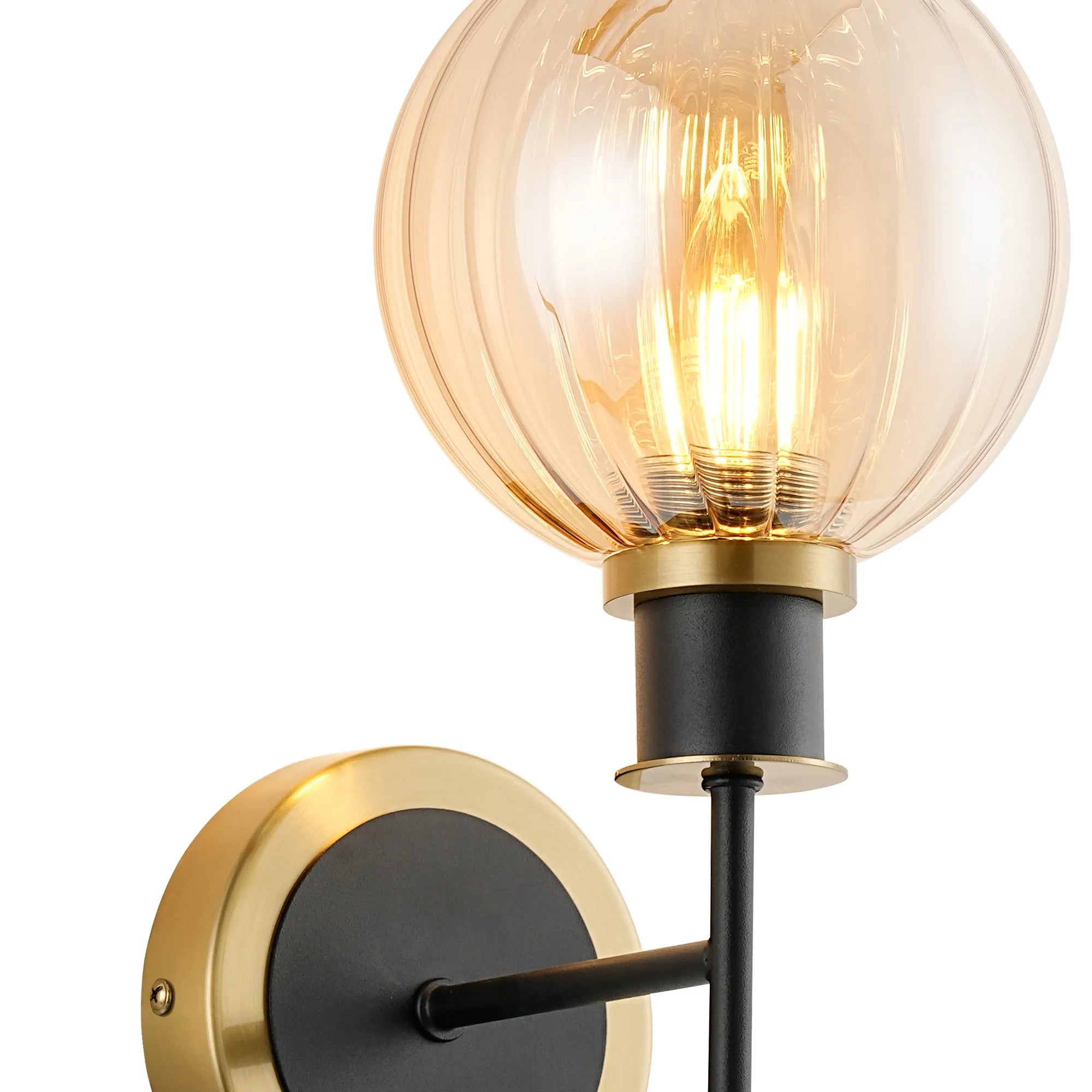 Sycamore Switched Wall Light with 15cm Round Segment Glass Shade - Brass, Amber Plated & Satin Black