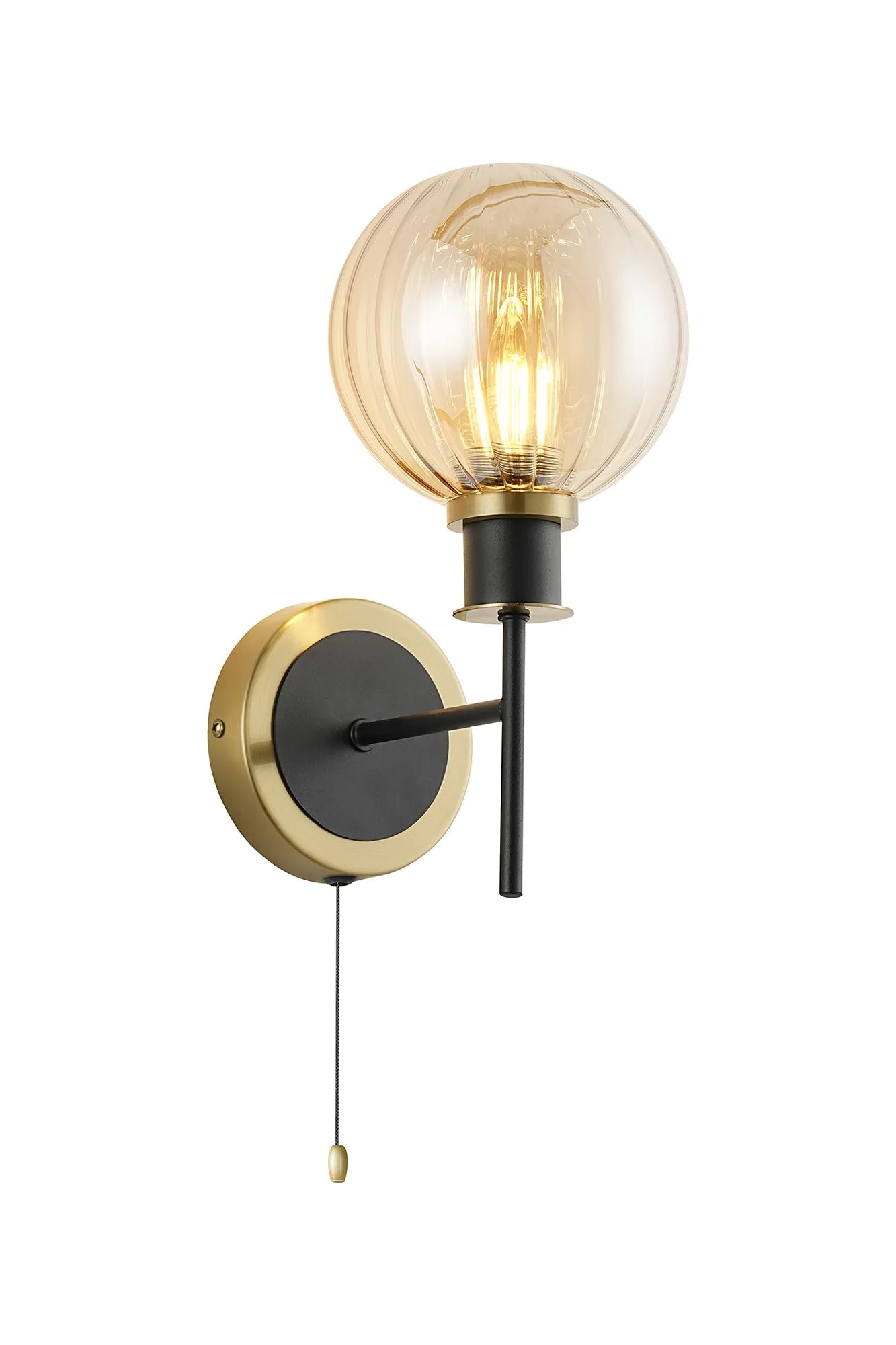 Sycamore Switched Wall Light with 15cm Round Segment Glass Shade - Brass, Amber Plated & Satin Black